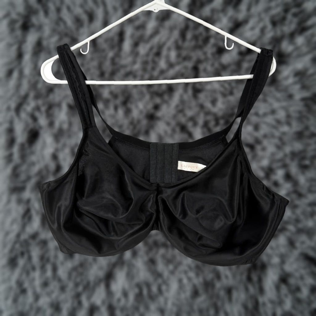 Vintage Cacique Bra 46D Black Minimizer Full Coverage Underwire Wide Straps Minimalist Shirt Womens 46D Black Size ONE SIZE - 1 Thumbnail