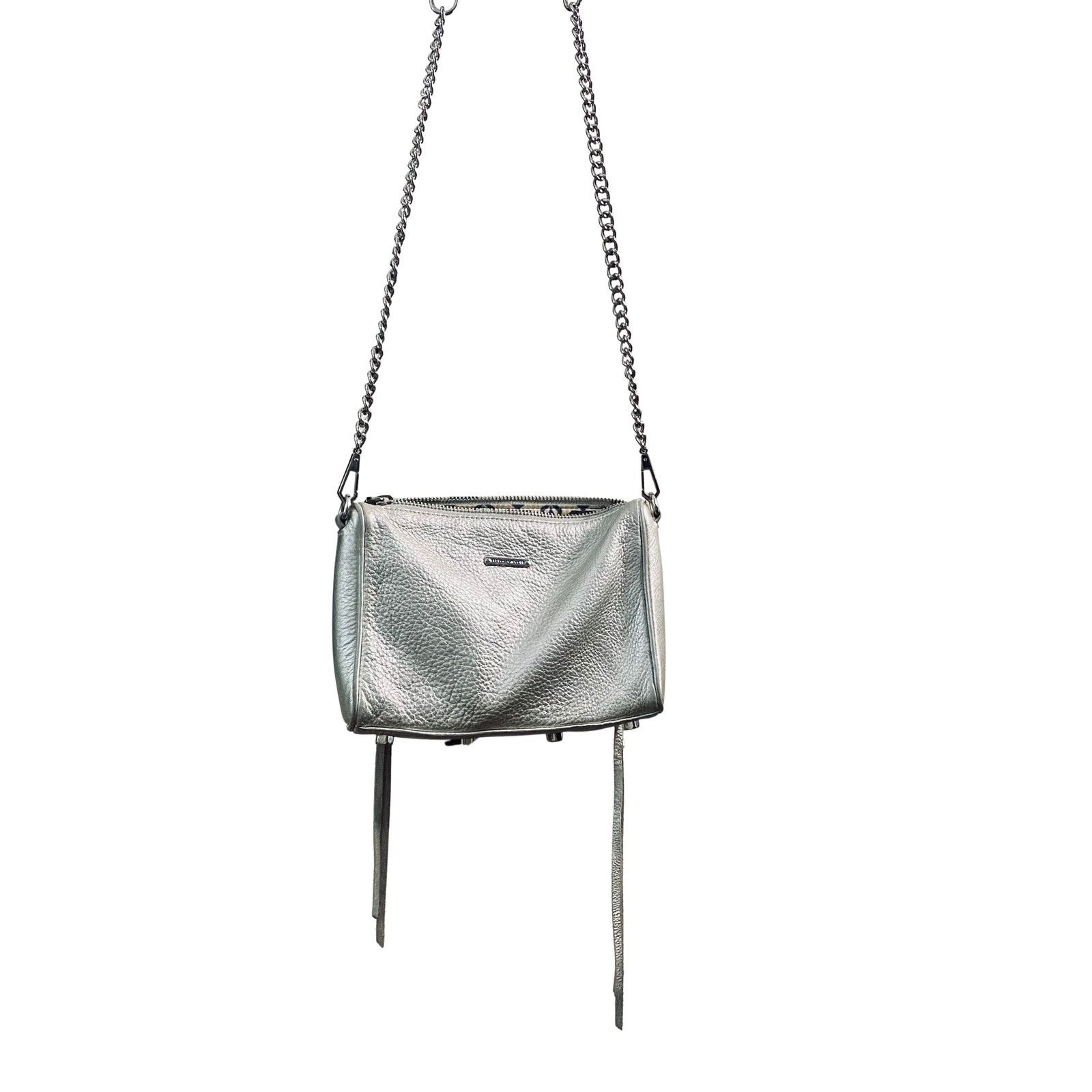 Rebecca Minkoff Rebecca Minkoff Silver Leather Crossbody with Chain Strap Size ONE SIZE - 1 Thumbnail