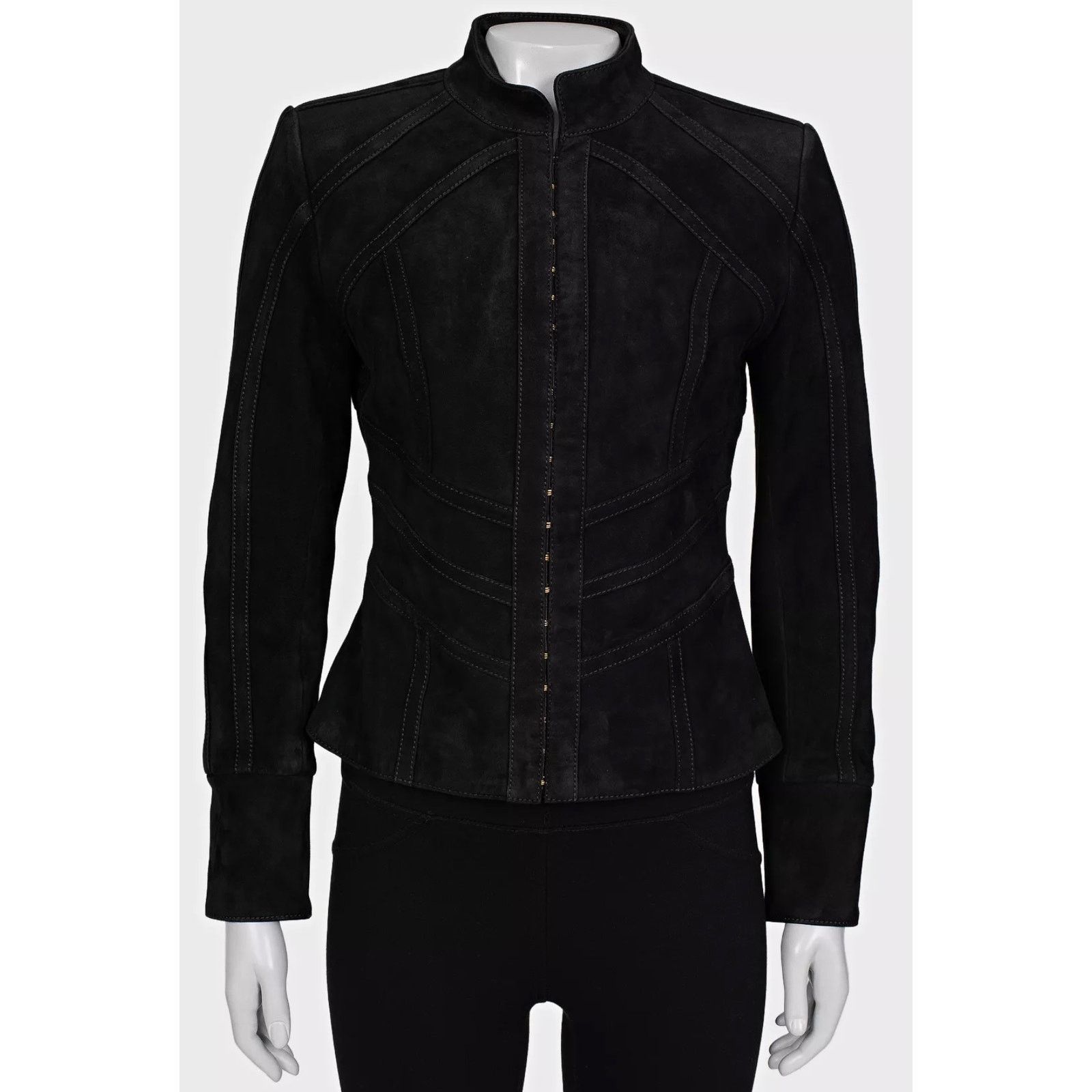 Balmain Black Suede Jacket with Gold Hardware - Size M