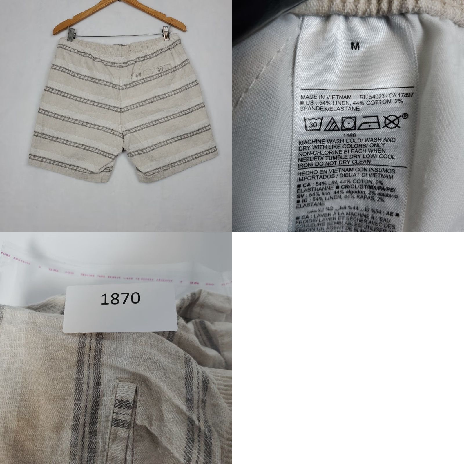 Old Navy Old Navy Linen Blend Shorts Mens M Natural Striped Elastic Band 7" Inseam Knit Chino Casual Travel Pocket Pockets Summer Men Size US 31 - 9 Thumbnail