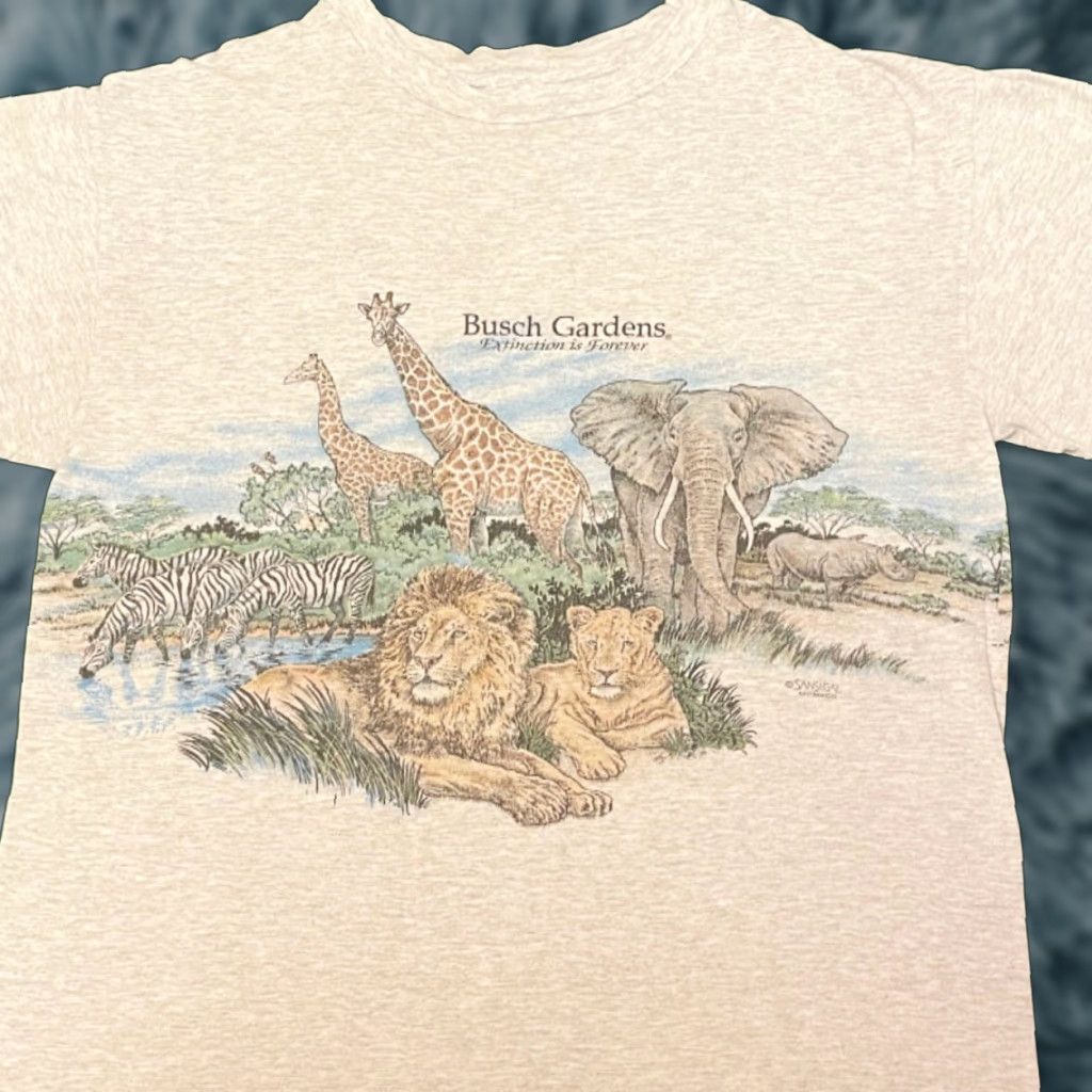Vintage VINTAGE Busch Gardens Theme Park Extinction Nature Double Side Shirt Mens L Gray 90s Animals Nature 1990s Mens T-Shirt Size US L / EU 52-54 / 3 - 1 Thumbnail