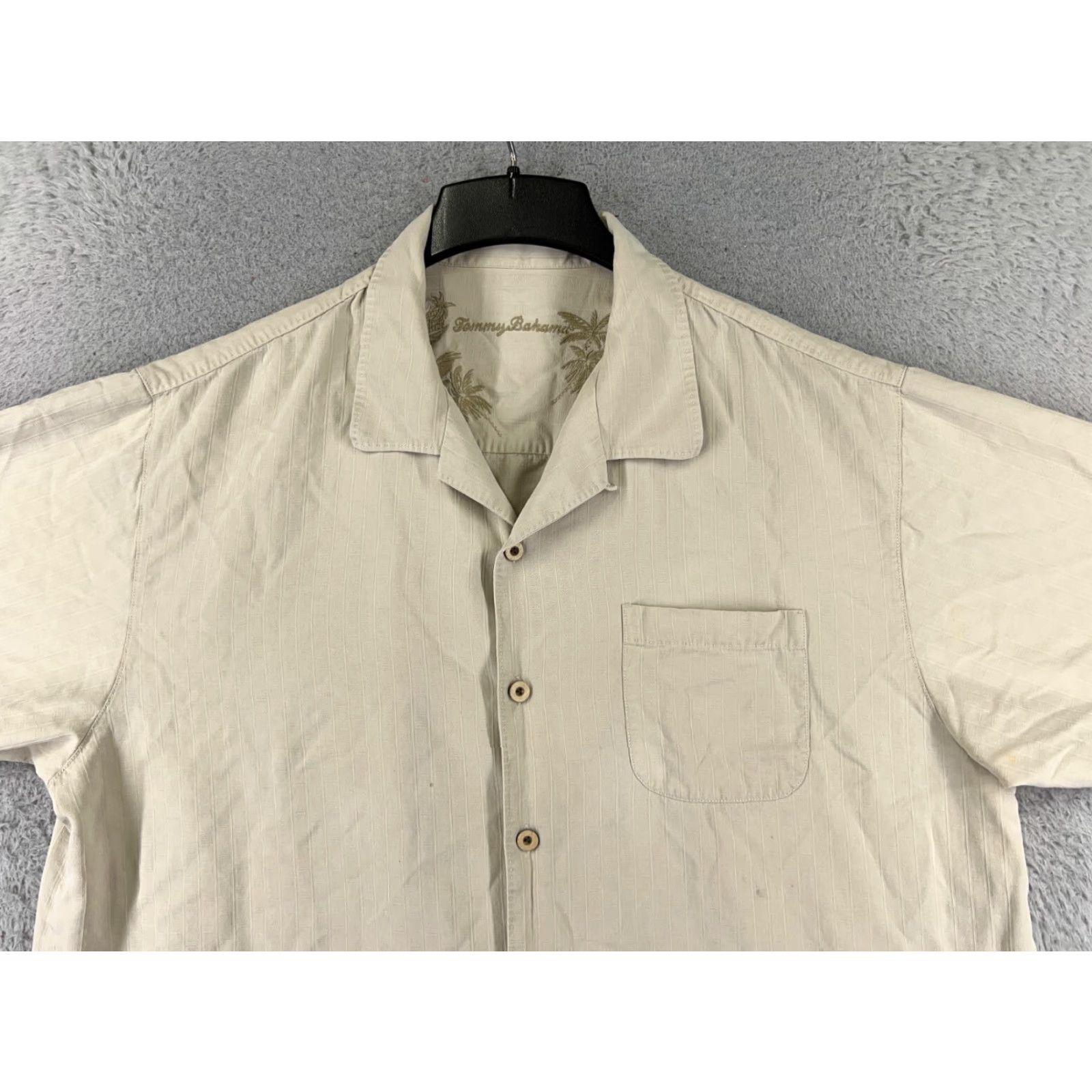 Tommy Bahama Tommy Bahama Shirt Men XL Beige Stripe 100% Silk Button Up Casual Hawaii Aloha Resort Beach Shirt Size US XL / EU 56 / 4 - 4 Thumbnail