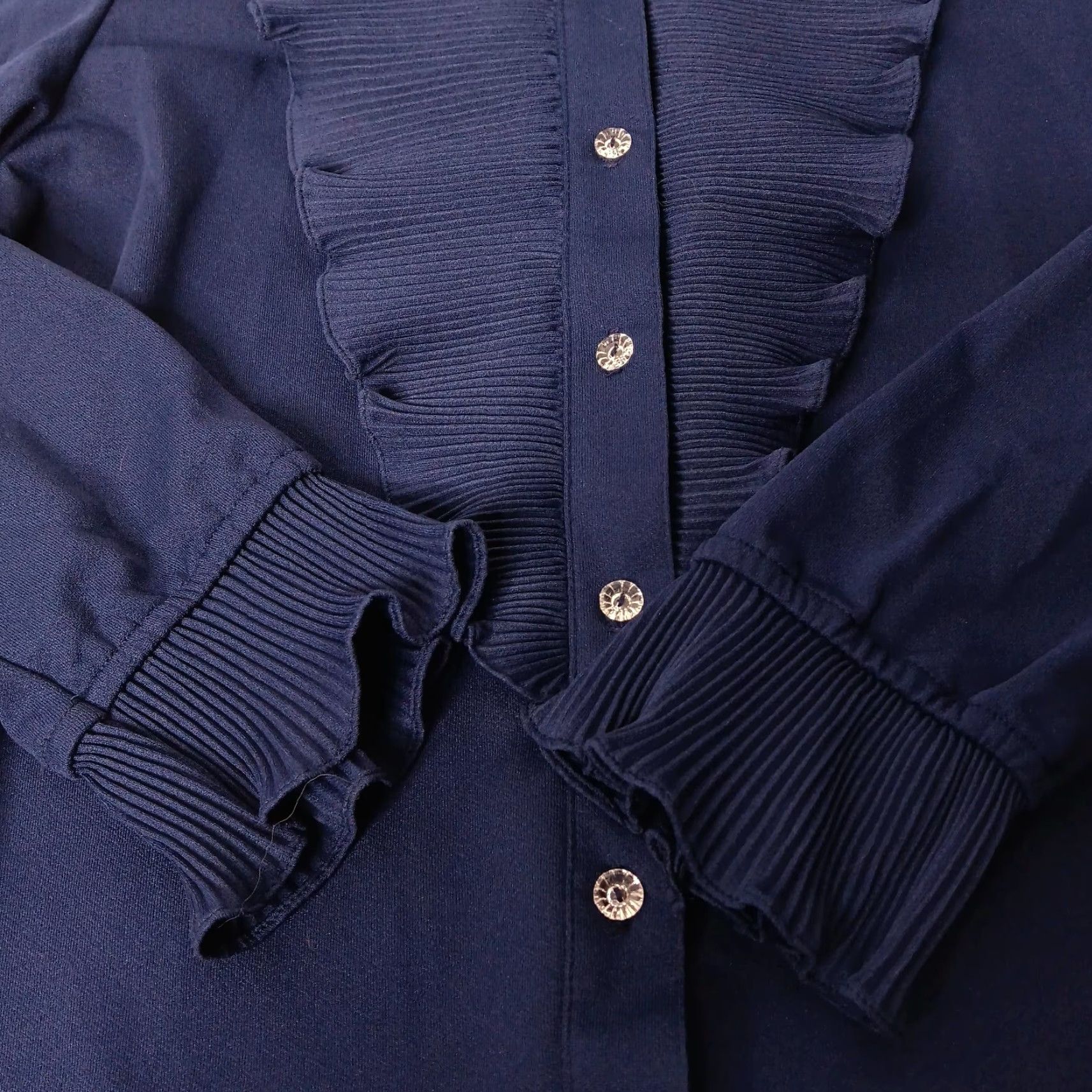Blair VINTAGE Blair Petite Blouse Button-Up Navy Blue 16P Long Sleeve Ruffle Stretch Polyester Woman/Womens Shirt Button-Up Casual Dressy Size XXL / US 16-18 / IT 52-54 - 7 Thumbnail