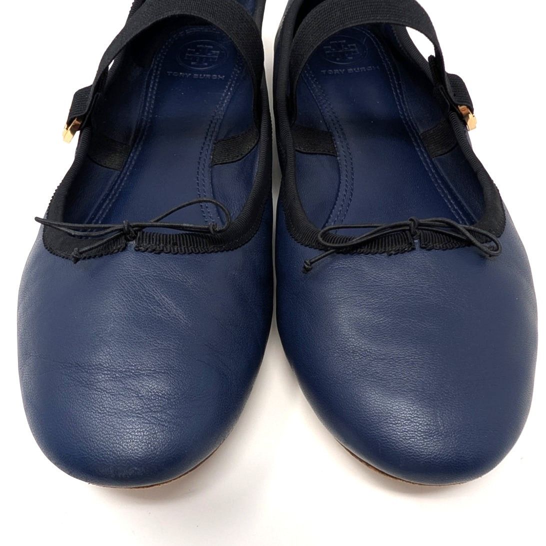 Tory Burch Tory Burch Blue Leather Mary Jane Flats Gold Logo 8.5 Size US 8.5 / IT 38.5 - 3 Thumbnail