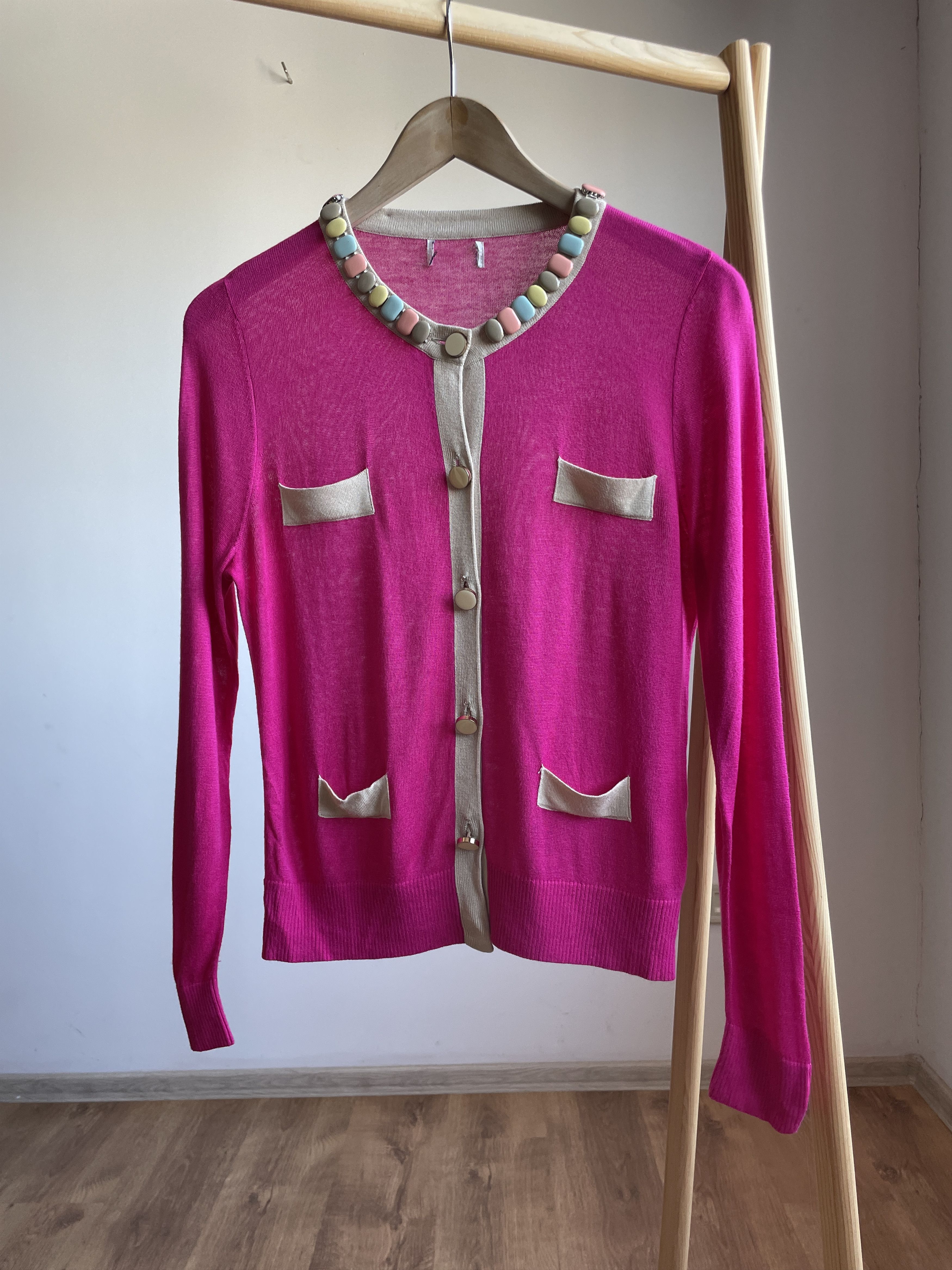 Prada Prada 2009 Womens Contrast Bijouterie Collar Wool Cardigan Size M / US 6-8 / IT 42-44 - 1 Thumbnail
