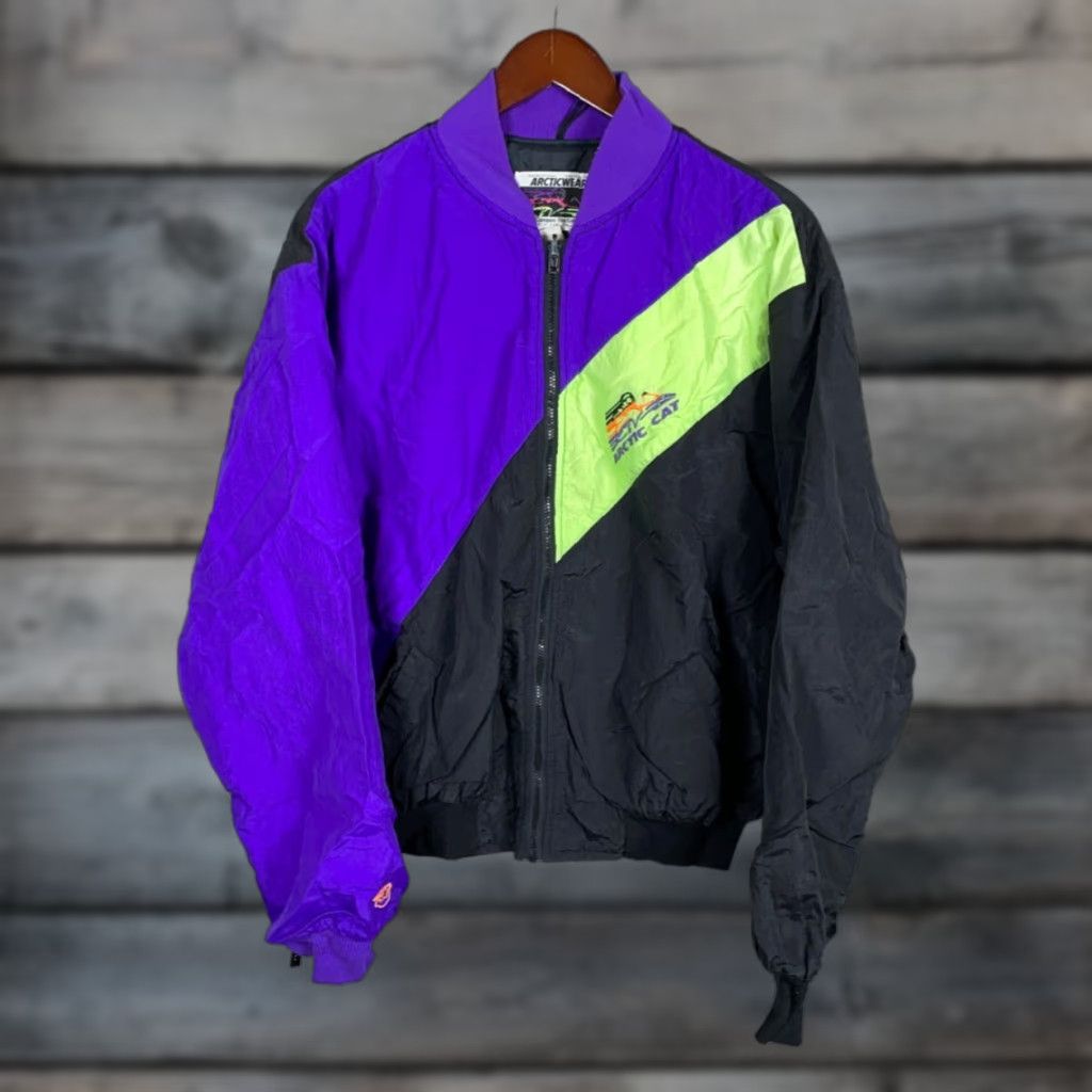 Vintage VTG Arctic Cat Zip Up Top Cat Jacket Adult Large Black Purple Neon Green 90s (Search-Friendly Rearranged Title) Size US L / EU 52-54 / 3 - 1 Thumbnail