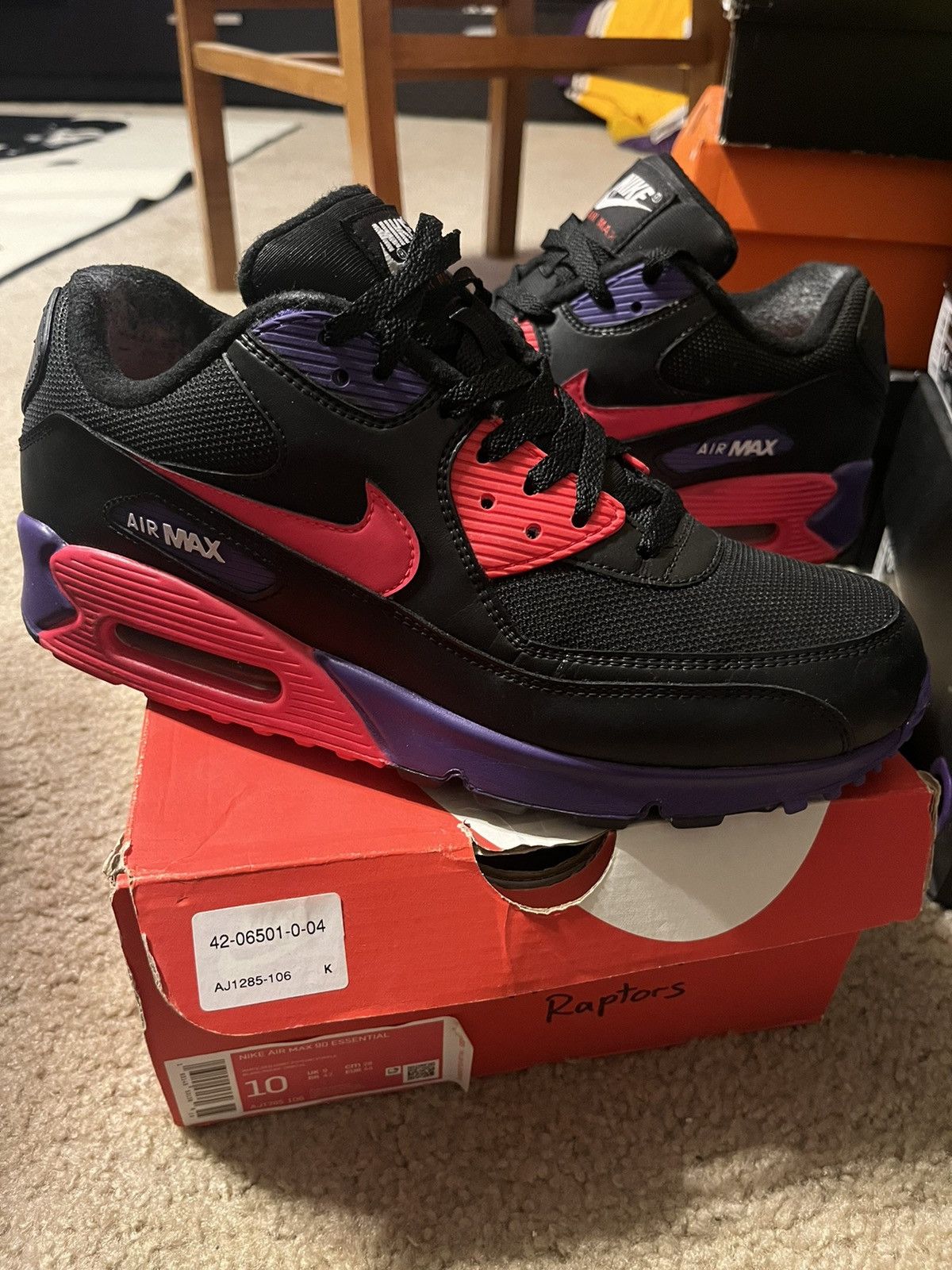 image of Nike Air Max 90 Black Raptors Size 10 Shoes, Men's