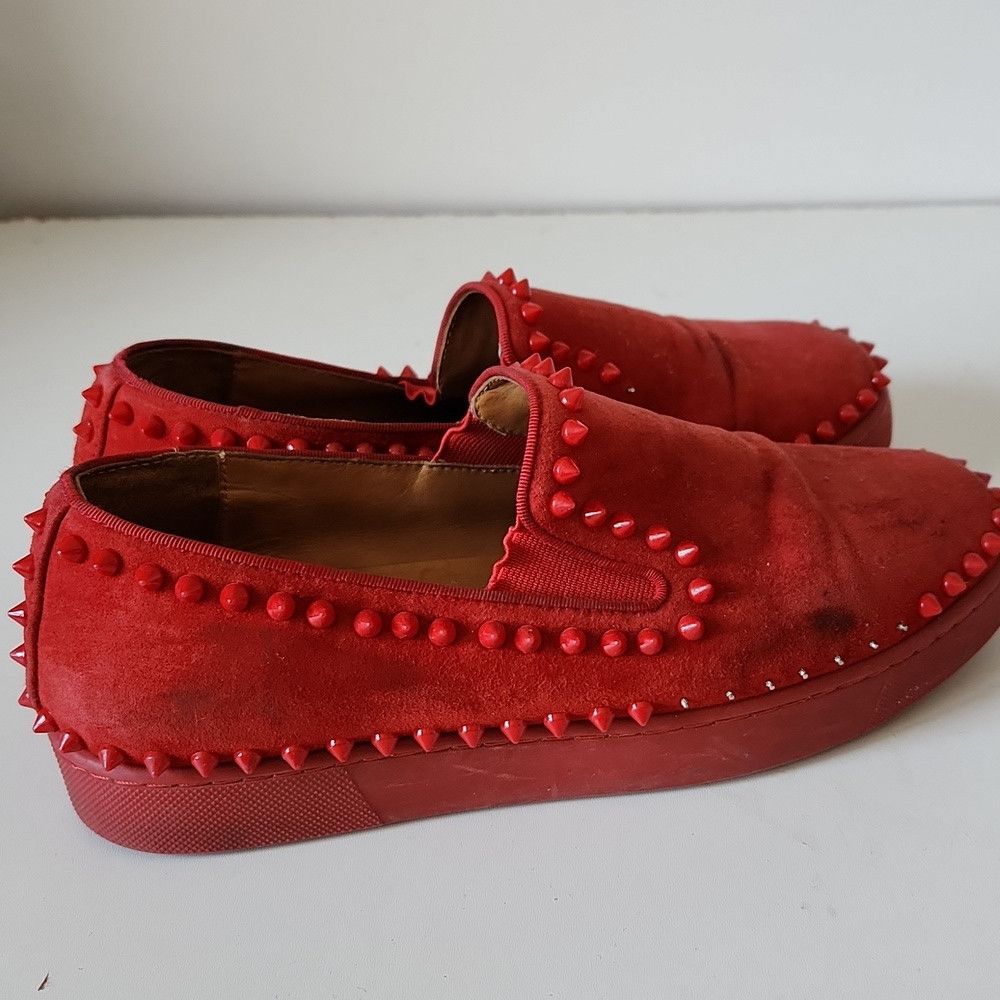 Christian Louboutin CHRISTIAN LOUBOUTIN | Pik Boat Mens Shoes Spike Slipons Red Size US 6.5 / EU 39-40 - 4 Thumbnail