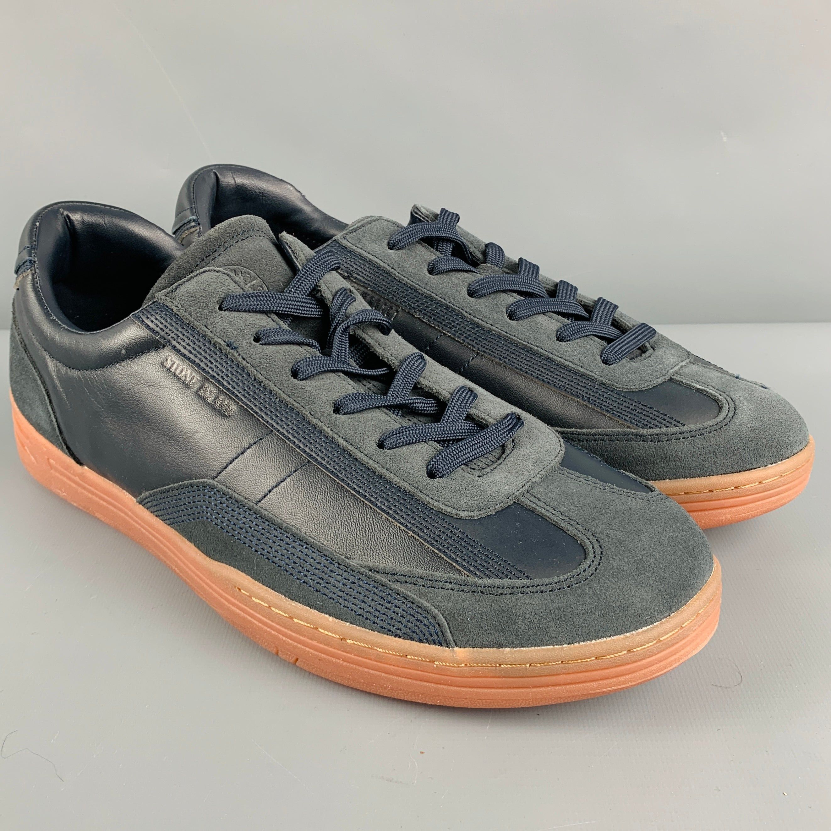 image of Stone Island Black Tan Mixed Fabrics Leather Low Rise Sneakers, Men's (Size 11)
