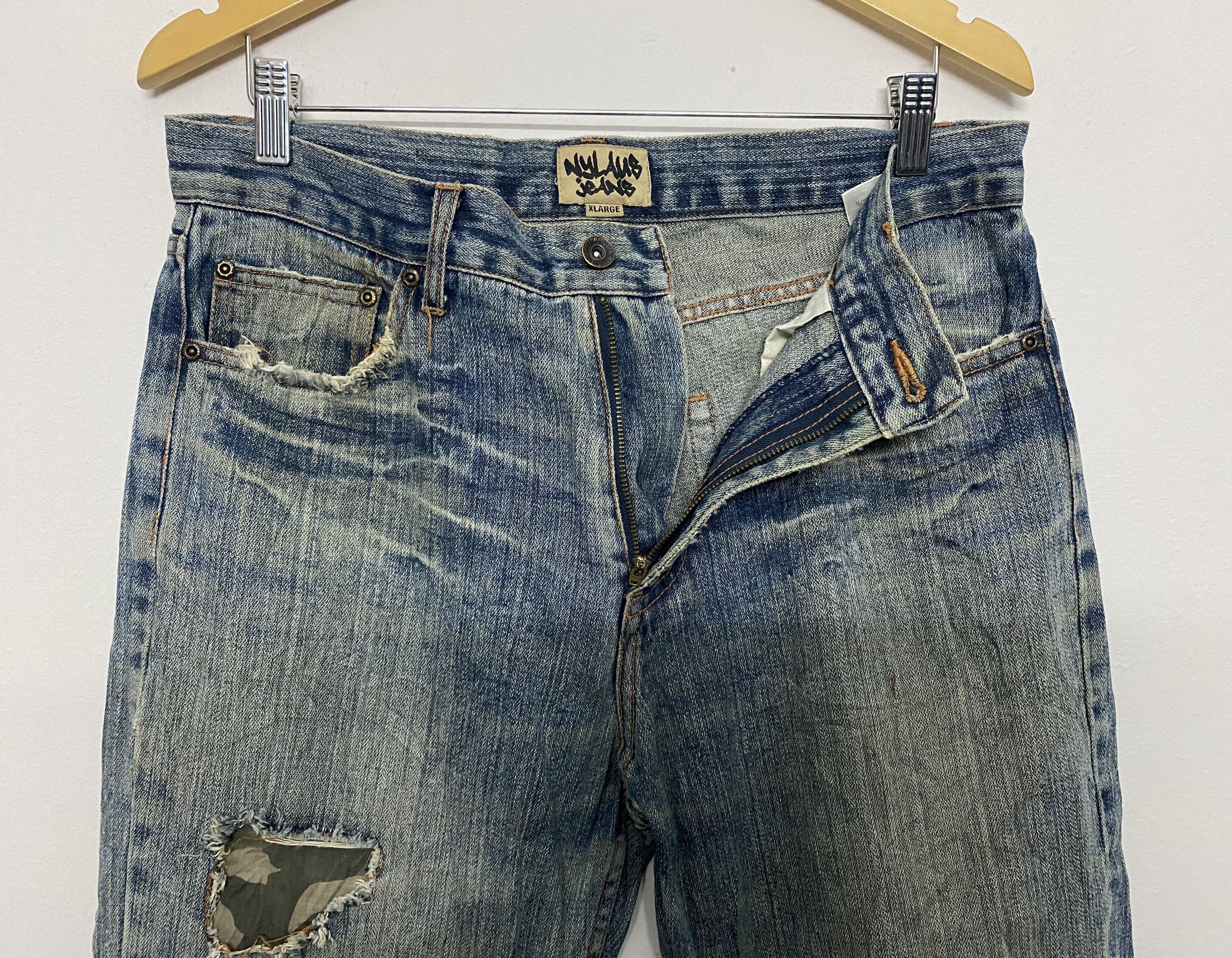 Japanese Brand Vintage Y2K NYLAUS JEANS Distressed Camo Patch Denim XLARGE Size US 34 / EU 50 - 8 Thumbnail