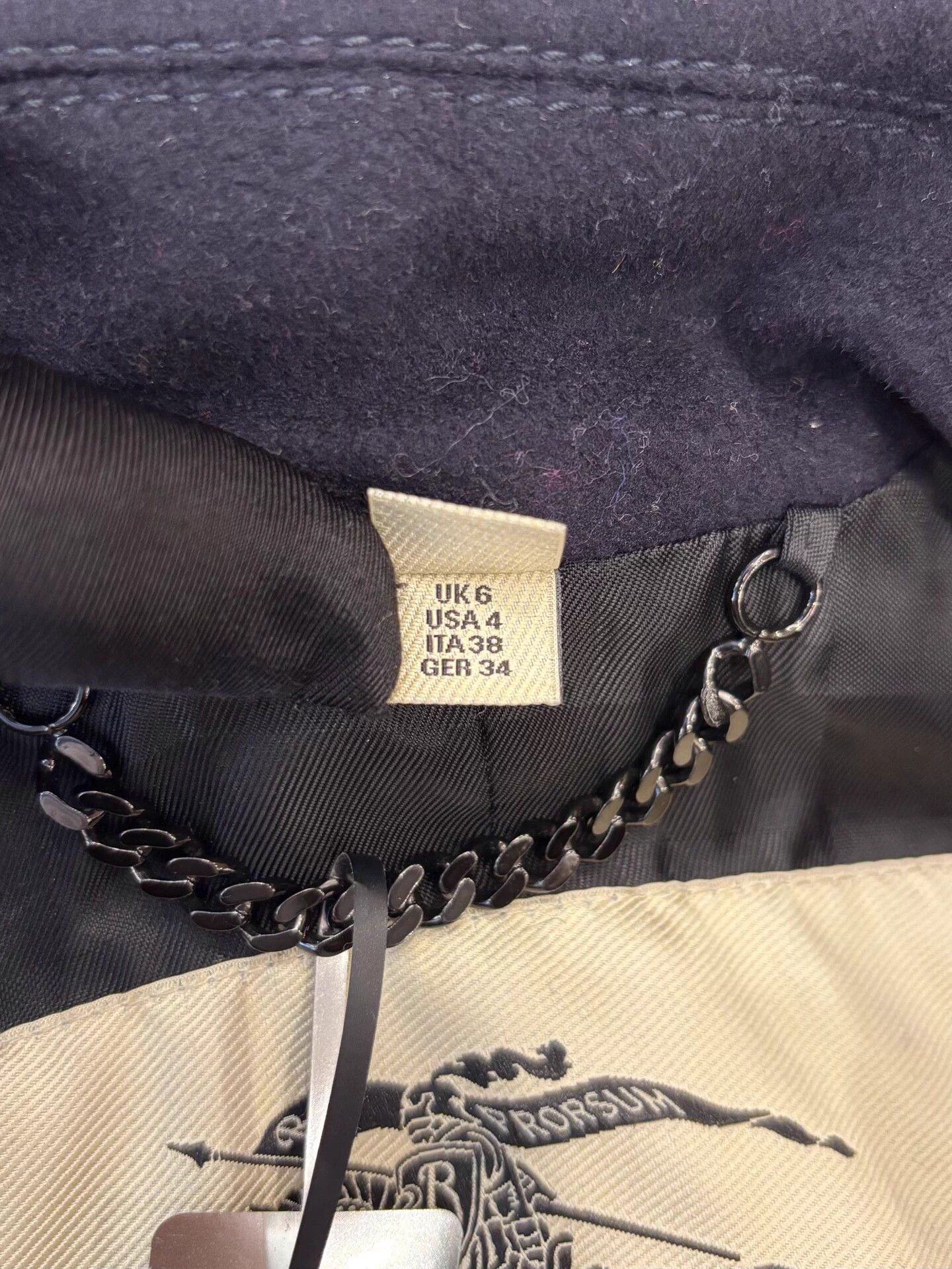 Burberry London Wool Trench Horseferry Black Rabbit Fur UK6