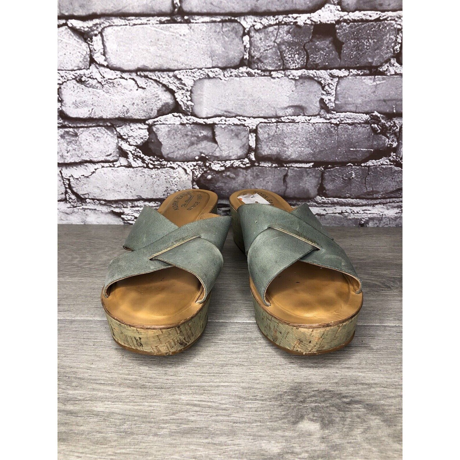 Other Kork-Ease Blue Leather Platform Cross Strap Cork Wedge Sanda Size US 8 / IT 38 - 11 Thumbnail
