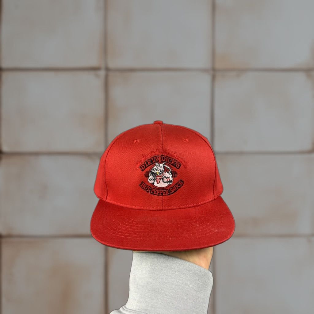 Vintage VINTAGE Dirty Dicks Hot Pepper Sauce Hat SnapBack Cap Red Embroidered 90s Red One Size Men Cotton Canvas Casual Snapback 90s Hat Mens Size ONE SIZE - 1 Thumbnail
