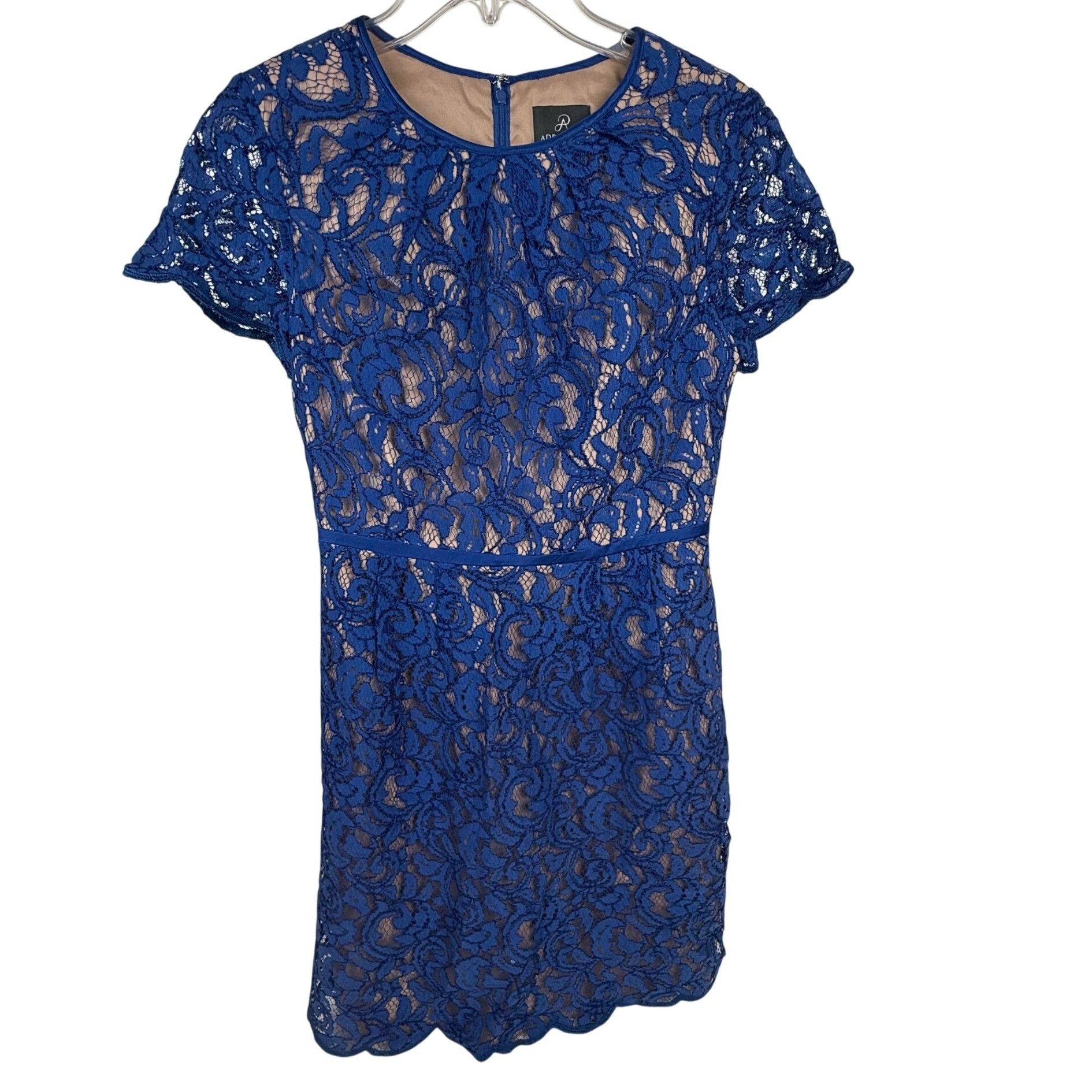 Adrianna Papell Adrianna Papell Blue Lace Cocktail Dress Lined Cap-Sleeves S Size M / US 6-8 / IT 42-44 - 1 Thumbnail