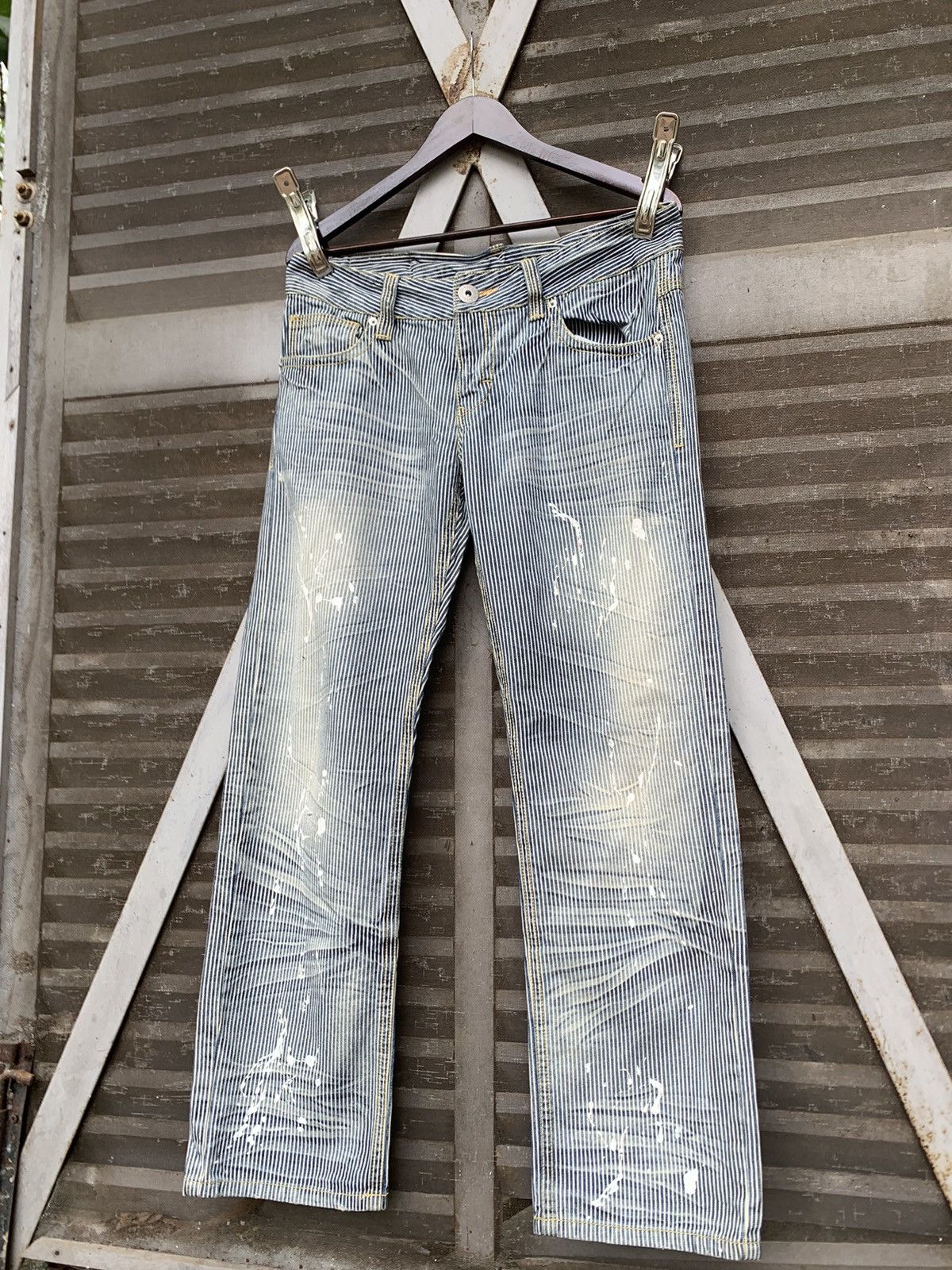 Vintage 👹Vintage Striped Pants W Paint Splatter Baggy Pants (WOMAN) Size US 34 / EU 50 - 2 Thumbnail