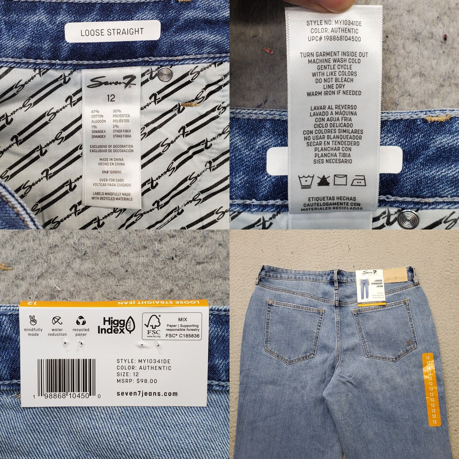 Vintage Seven7 Jeans Womens 12 Blue Denim Premium High Rise Loose Straight Leg MY10341DE Jeans Womens Size 12 Blue Straight 30.75 Inseam 42.25 Outseam NWT Size 34" / US 12 / IT 48 - 8 Thumbnail