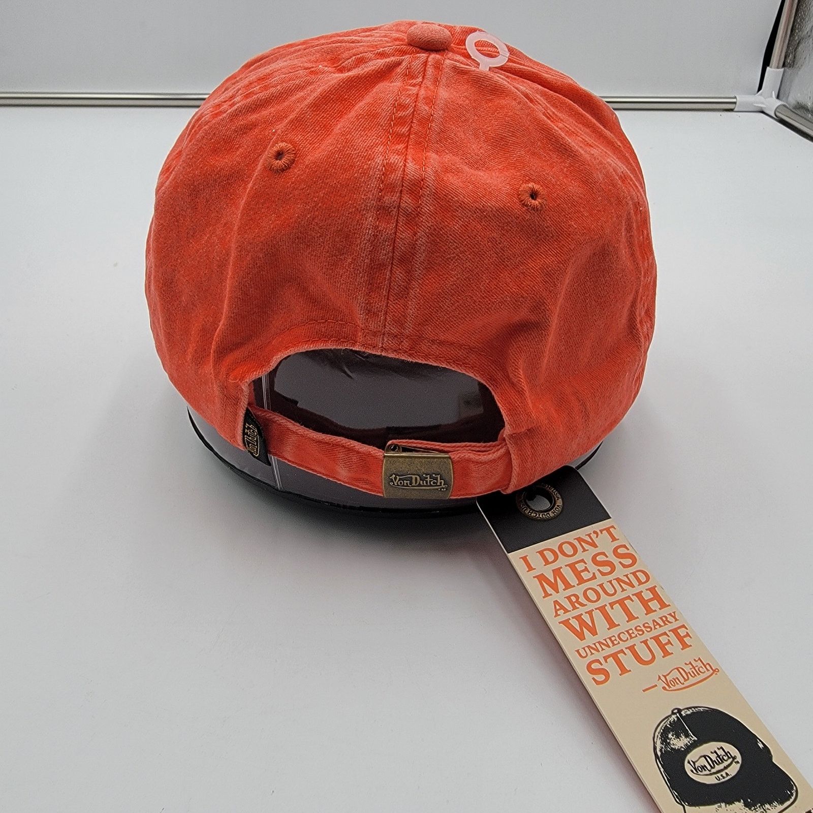 Von Dutch Von Dutch Distressed Denim Adjustable Dad Cap in Orange Size ONE SIZE - 3 Thumbnail
