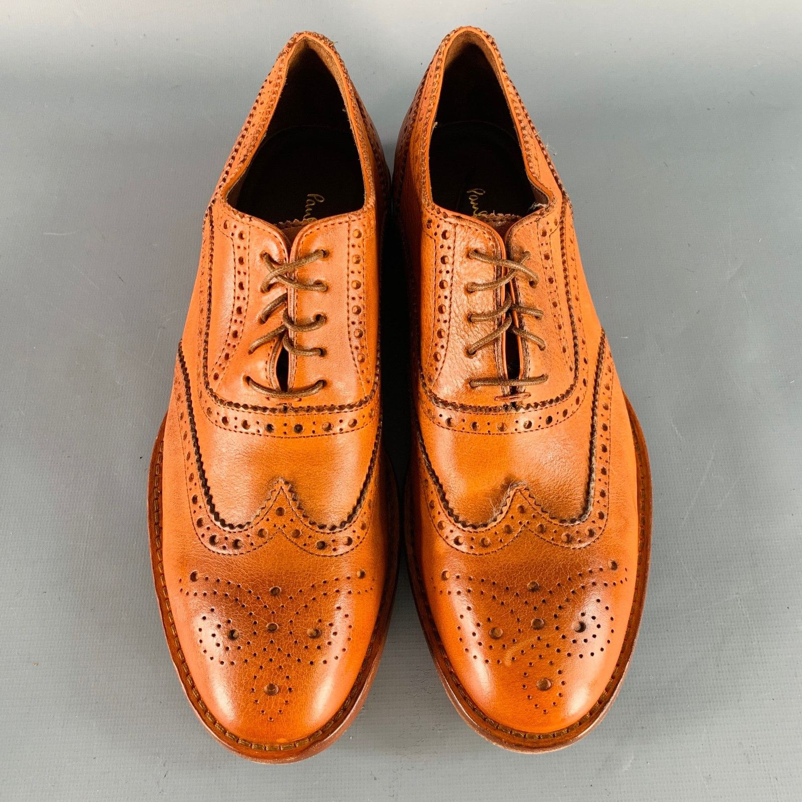 Paul Smith 7.5 Orange Perforated Leather Wingtip Lace-Up Flexible Size US 7.5 / EU 40-41 - 4 Thumbnail
