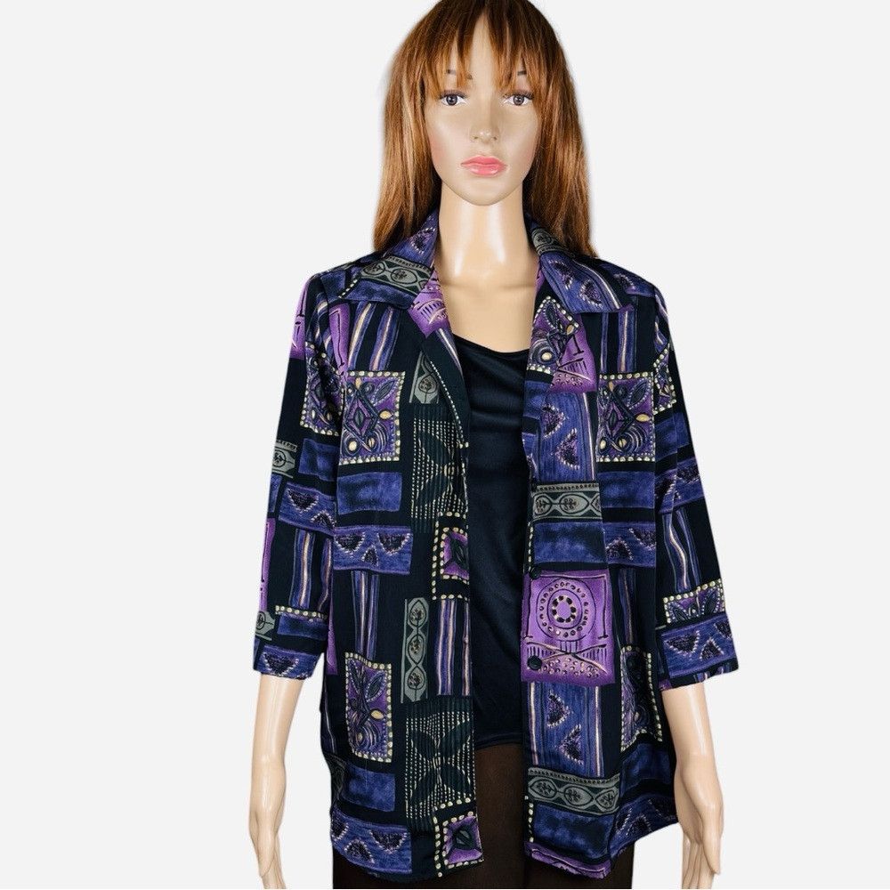Other Vintage Dress Barn Purple Patchwork Print Shirt With Attach Size XL / US 12-14 / IT 48-50 - 1 Thumbnail