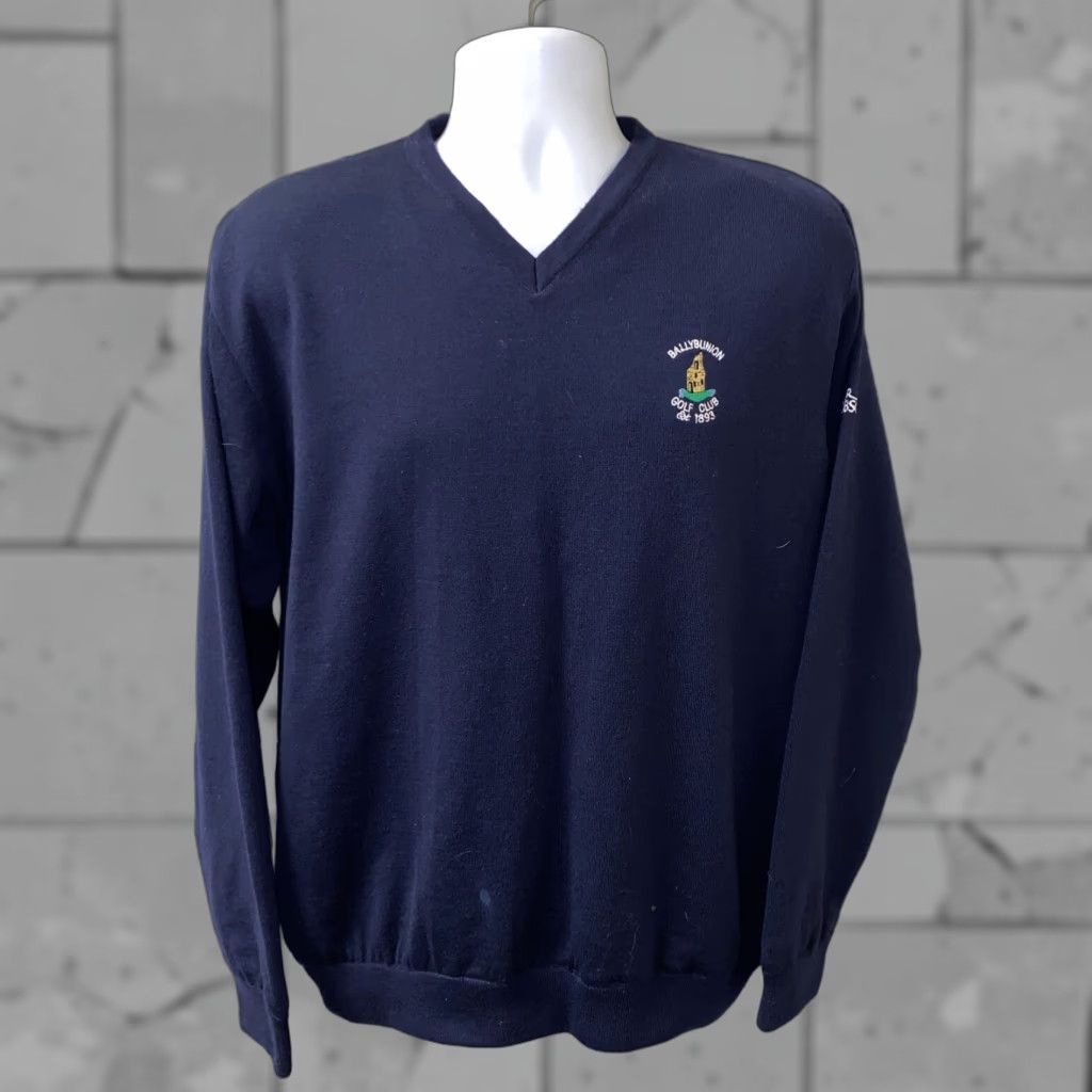 Oscar Jacobson Oscar Jacobson Mens Navy Blue Merino Wool Storm V-Neck Sweater L Mens V-Neck Sweater Size US L / EU 52-54 / 3 - 1 Thumbnail