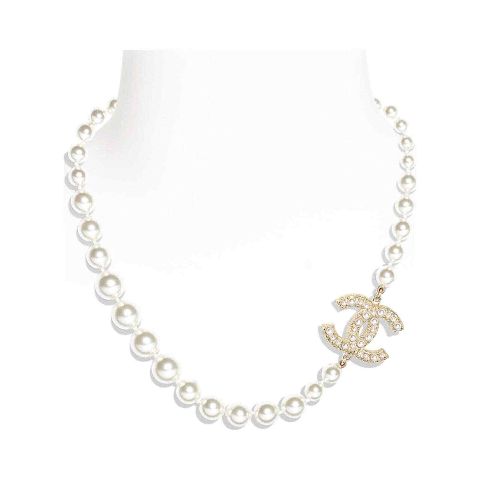 Chanel Pearly White Cuban Pearl Link Gold Choker Necklace