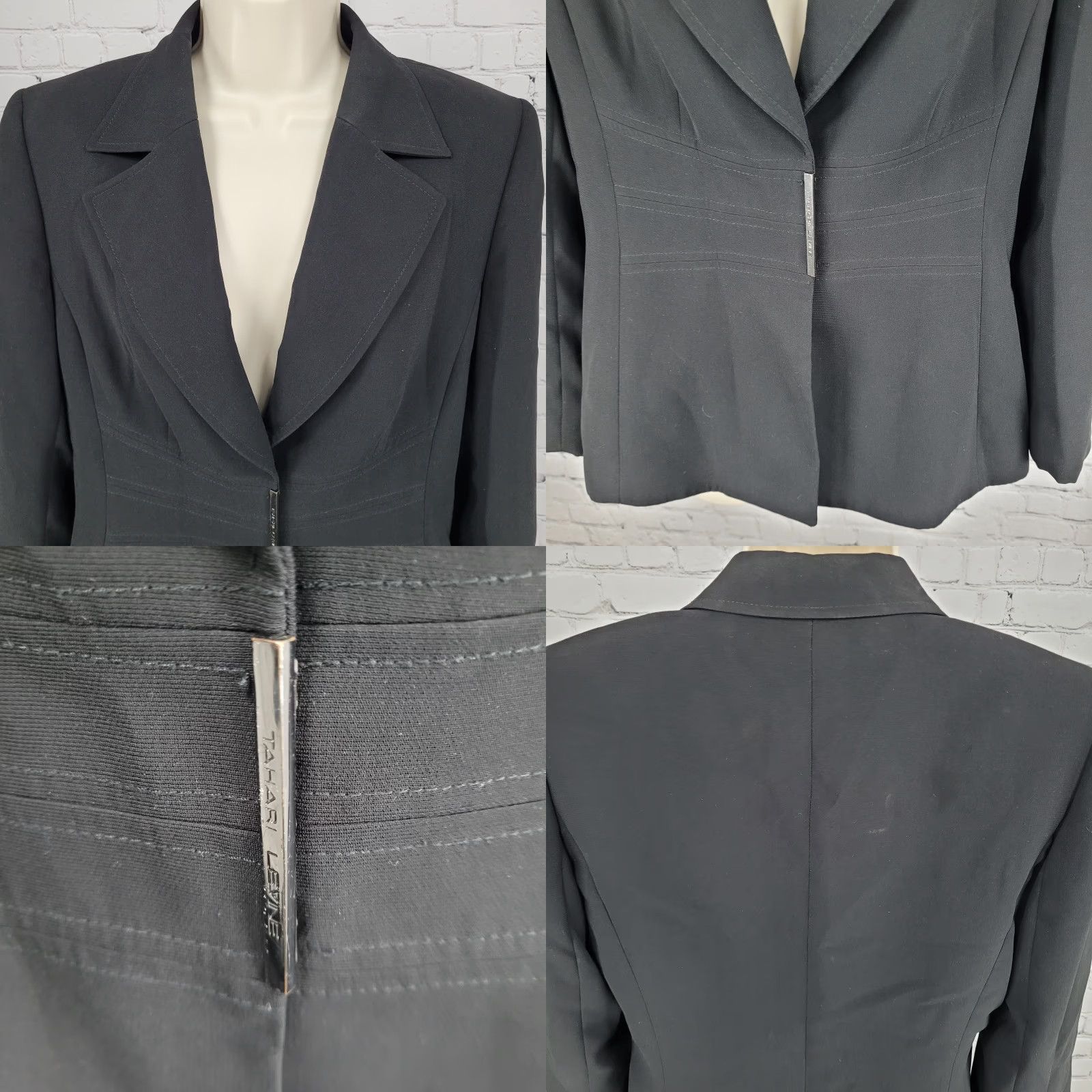 Vintage Tahari Black Snap Front Ventless Lined Notch Blazer Suit Formal Jacket Size 8 Size M / US 6-8 / IT 42-44 - 8 Thumbnail