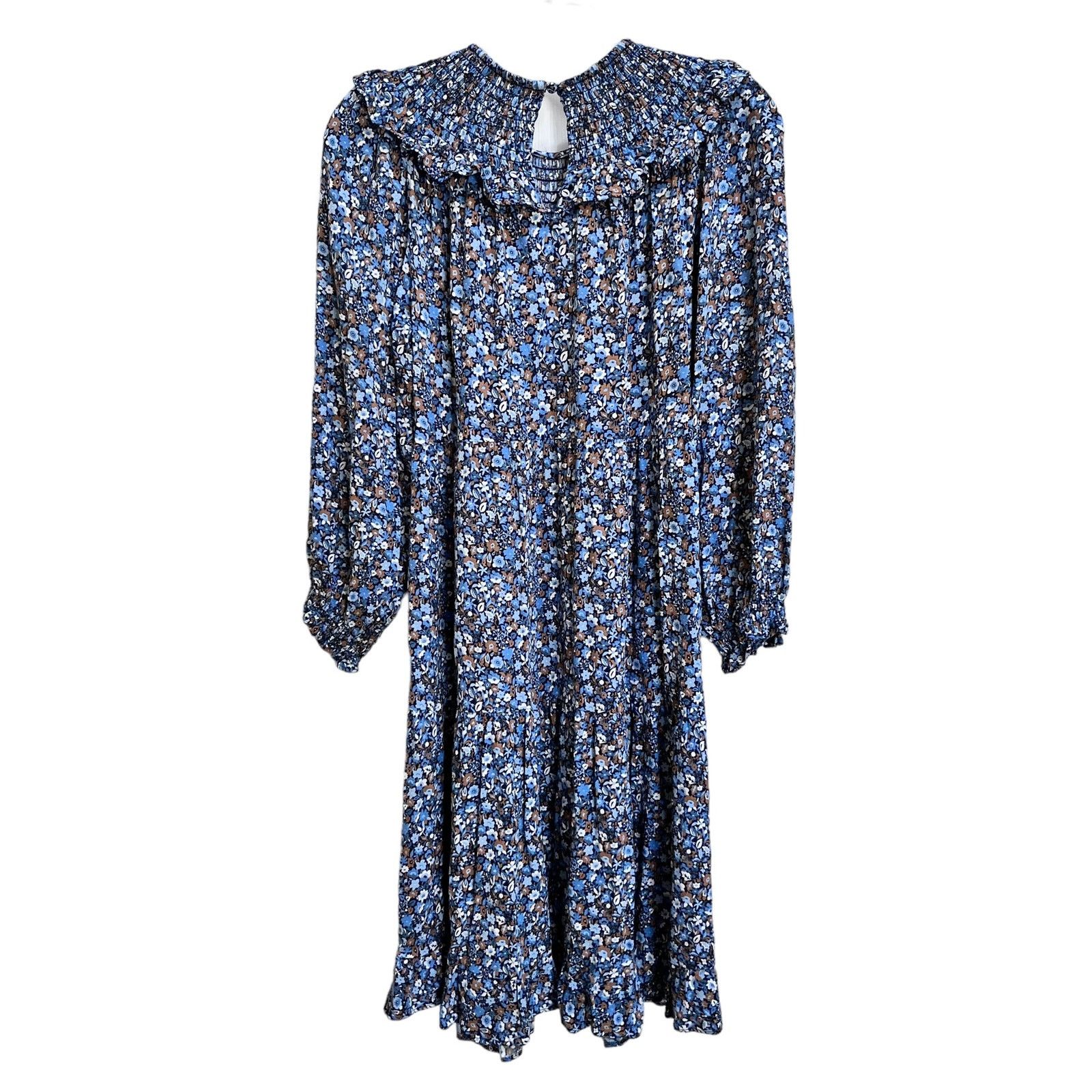Boden Boden Ditsy Floral Smocked Yoke Blue Mini Dress size 4L Size S / US 4 / IT 40 - 8 Thumbnail