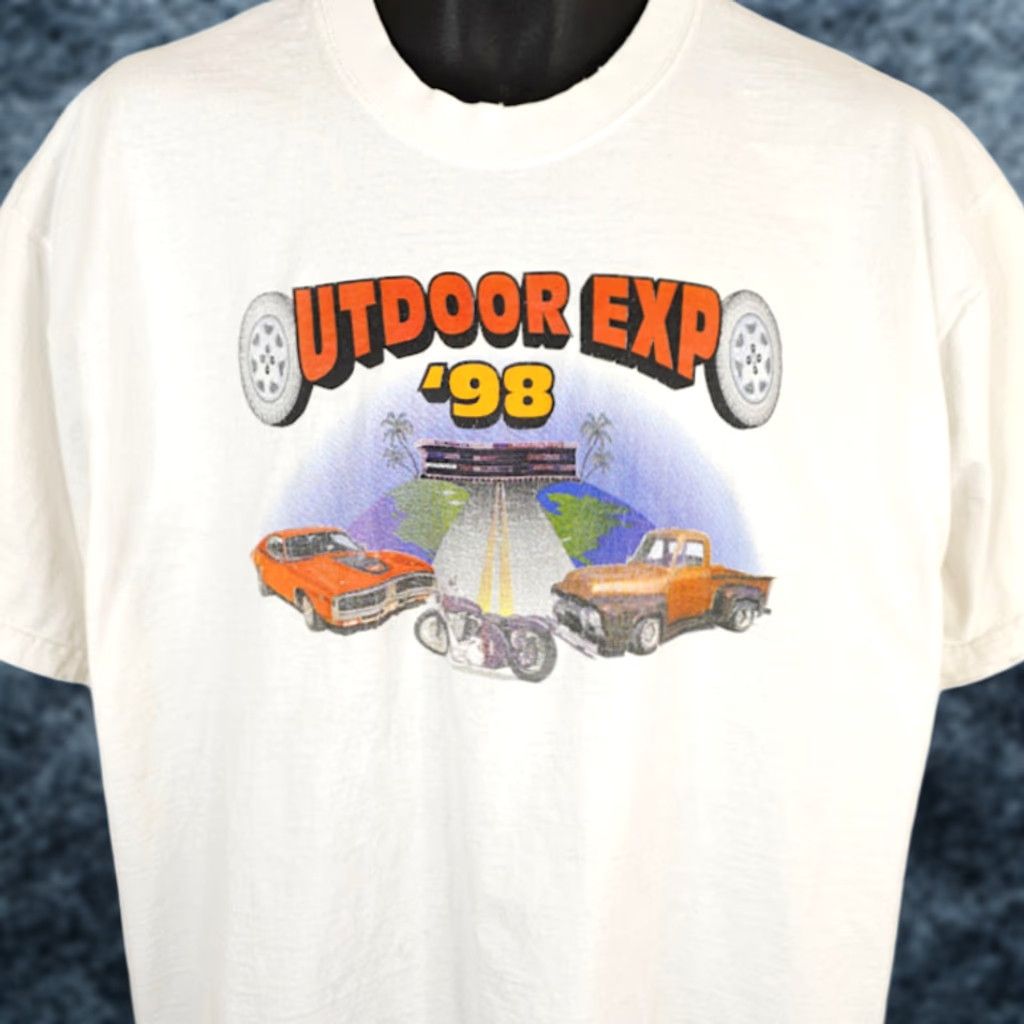 Fruit Of The Loom VINTAGE Car Show T Shirt Mens XL White 90s Outdoor Expo NHRA Miller USA Size US XL / EU 56 / 4 - 1 Thumbnail