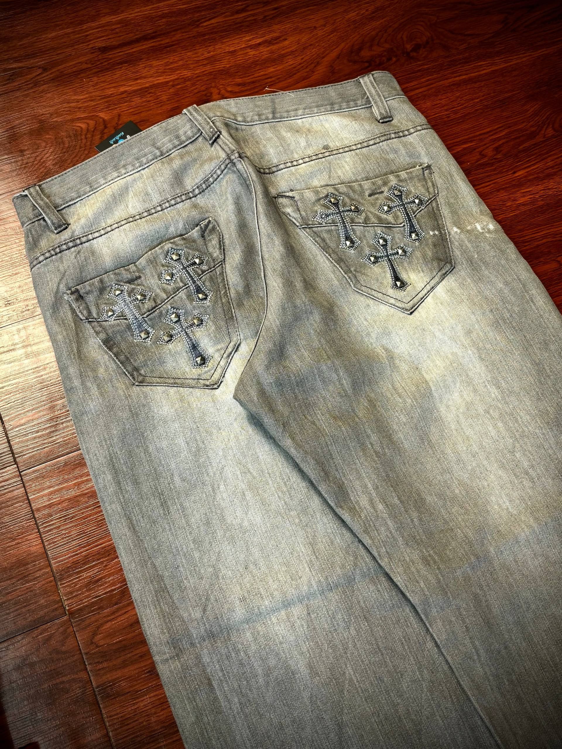 Avirex × Ed Hardy Vintage Y2K Avirex Gray Wash Cross Back Hit Logo Denim Pants Size US 36 / EU 52 - 3 Thumbnail