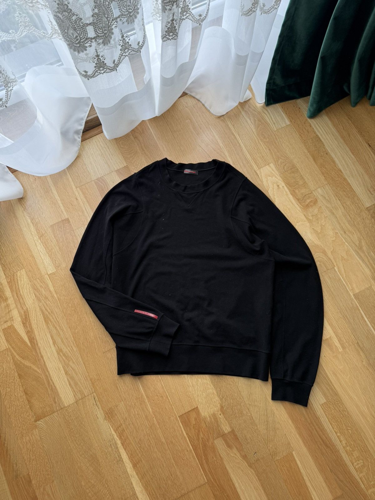 Prada PRADA Linea Rossa Black Crewneck Sweatshirt Red Tab Logo Size US XL / EU 56 / 4 - 1 Thumbnail