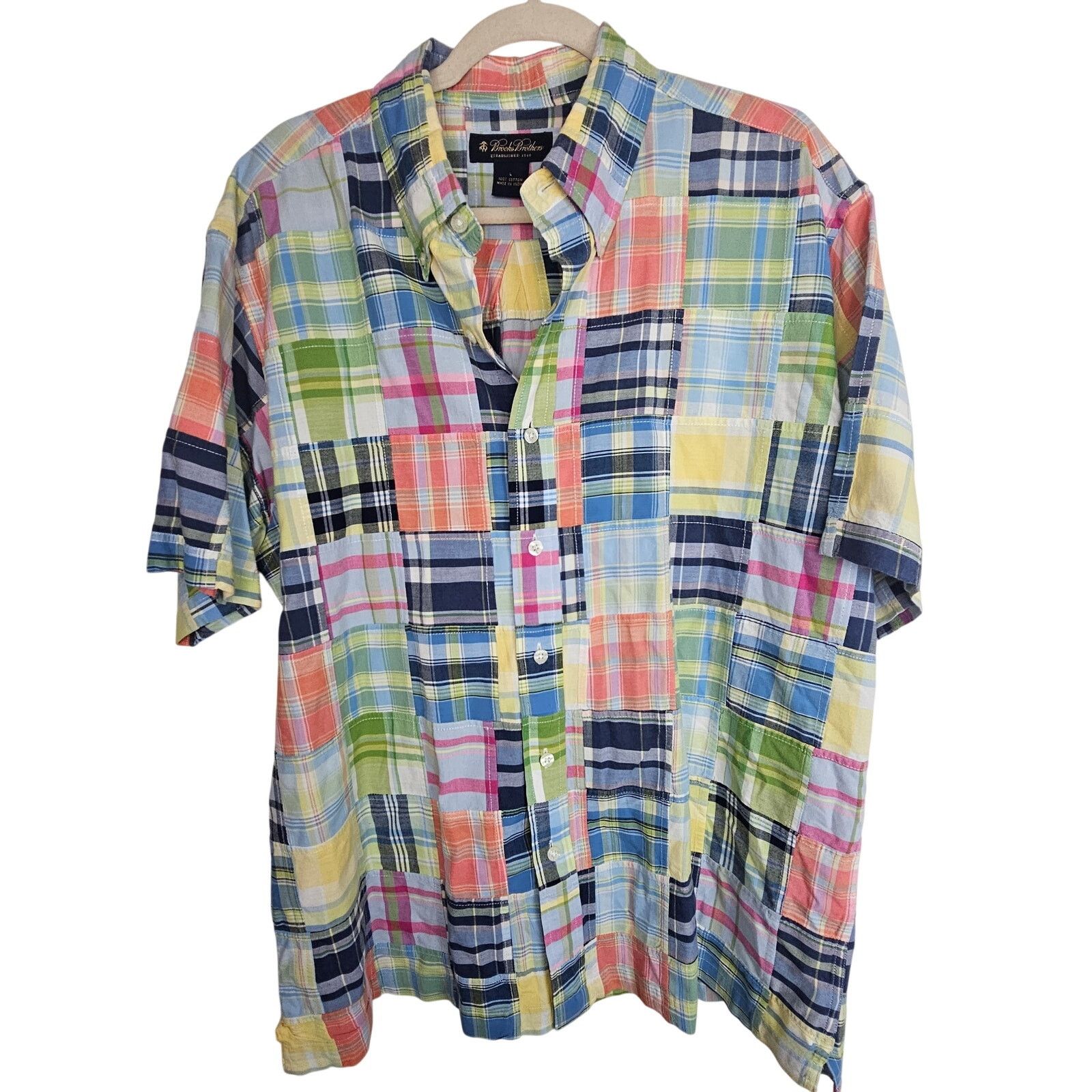 Brooks Brothers Mens Madras Plaid Button Shirt Sz L Preppy