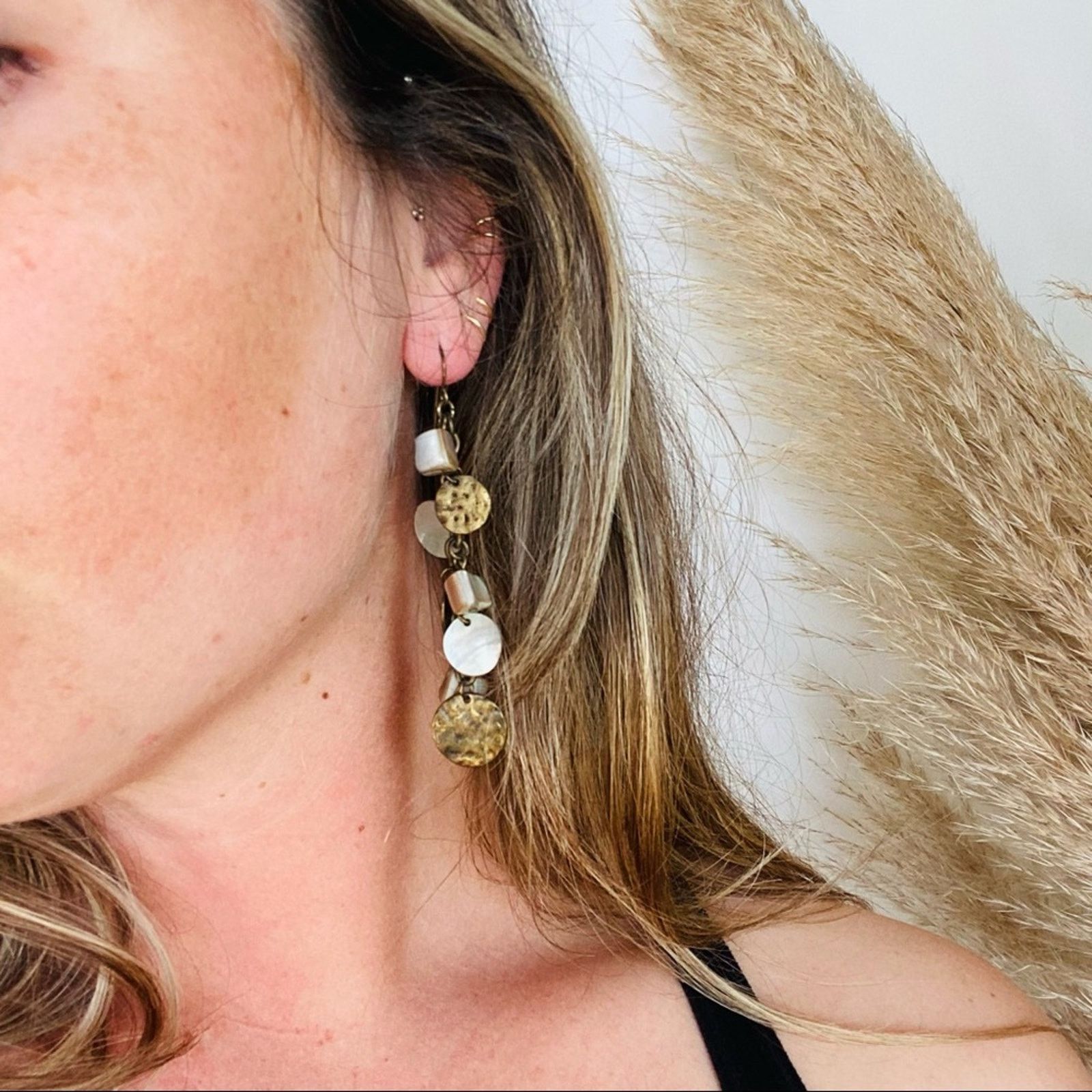 Nordstrom NORDSTROM VINTAGE Brass Circle Square Drop Earrings Jewelry Size ONE SIZE - 2 Thumbnail