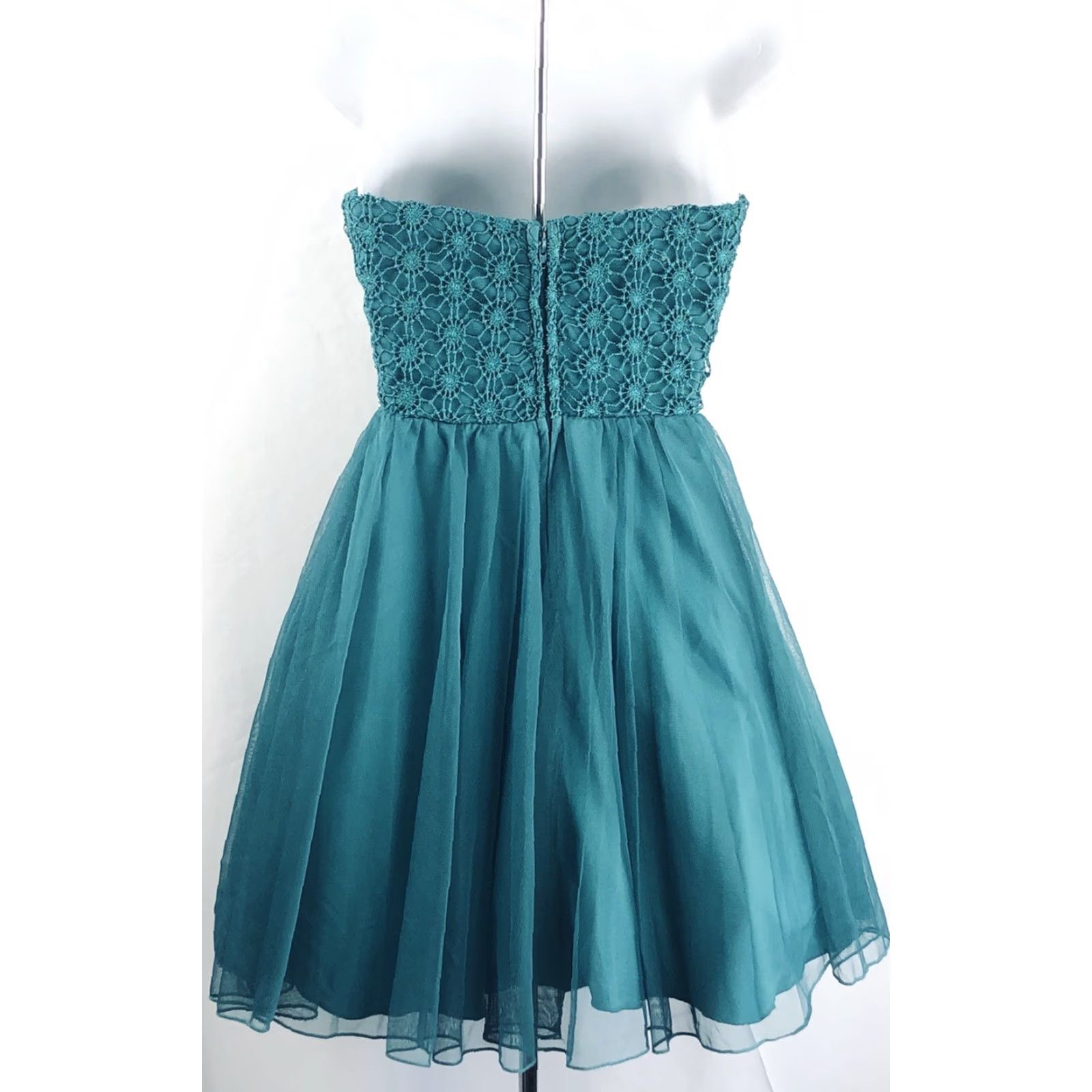 Vintage VINTAGE Strapless Corset Dress Teal Tiered Flare Beads Belt Fairy Y2K Pixie 1 Size XS / US 0-2 / IT 36-38 - 4 Thumbnail