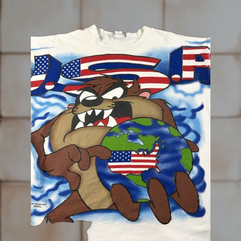 Vintage VINTAGE Looney Tunes Tasmanian Devil Taz Shirt XL White All Over Print 90s Mens Long Sleeve Graphic Print Size US XL / EU 56 / 4 - 1 Thumbnail