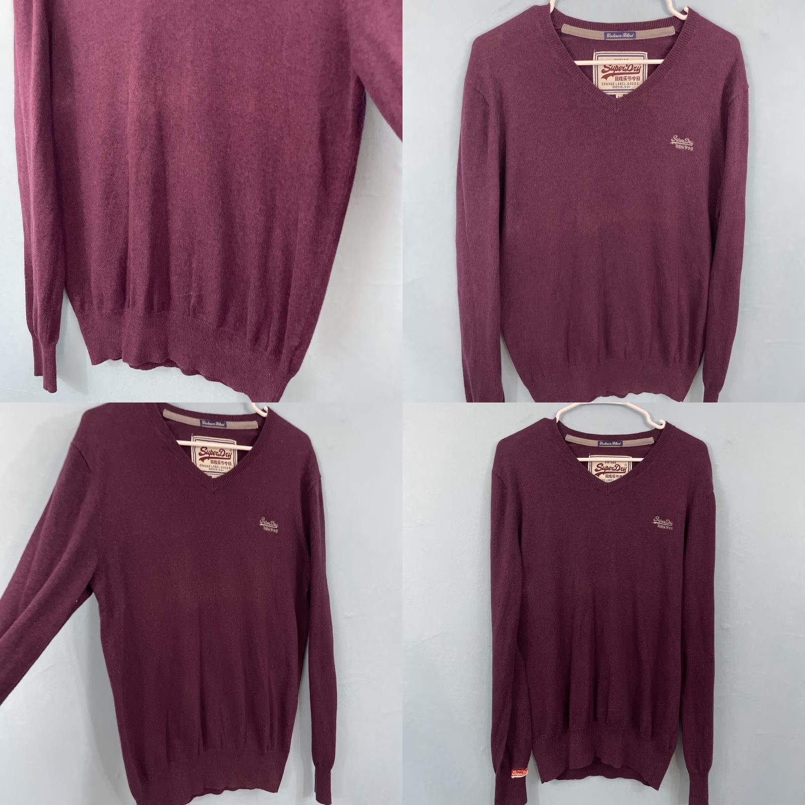 Superdry SUPERDRY Sweater Men L Maroon Red Cashmere Blend VNeck Pullover Logo Streetwear Size US L / EU 52-54 / 3 - 11 Thumbnail