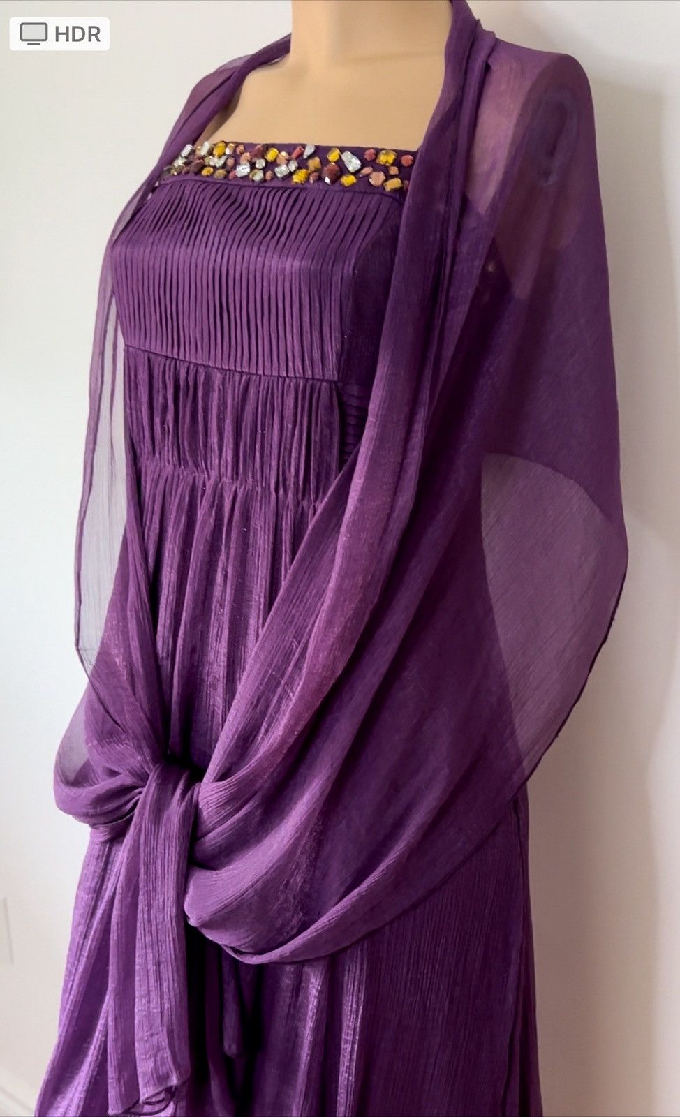 Other Vintage Beaded Metallic Princess Maxi Gown Slip Shawl 38 Size XS / US 0-2 / IT 36-38 - 2 Thumbnail
