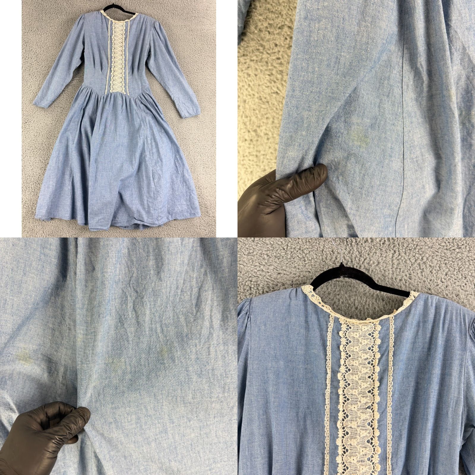 Vintage Gunne Sax Denim Prairie Dress Women Medium Blue Long Sleeve Lace-Up Front Cotton Dress Size M / US 6-8 / IT 42-44 - 9 Thumbnail