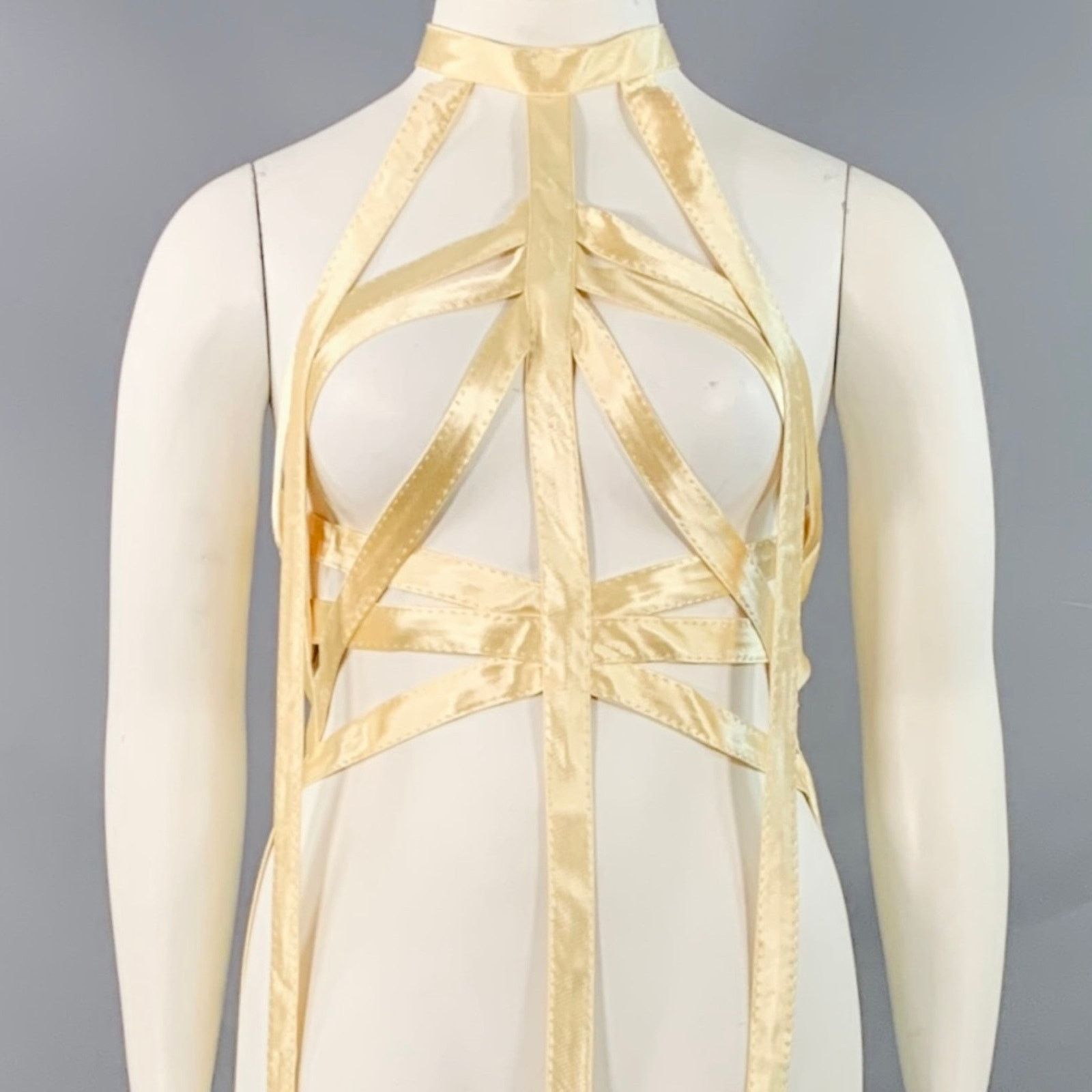 KHAITE KHAITE XL Sukey Gold Viscose Satin Straps Harness Dress Top Size XL / US 12-14 / IT 48-50 - 2 Thumbnail
