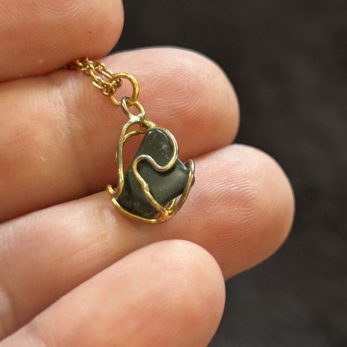 Handmade Handcrafted black agate wire caged pendant on chain necklace Size ONE SIZE - 5 Thumbnail