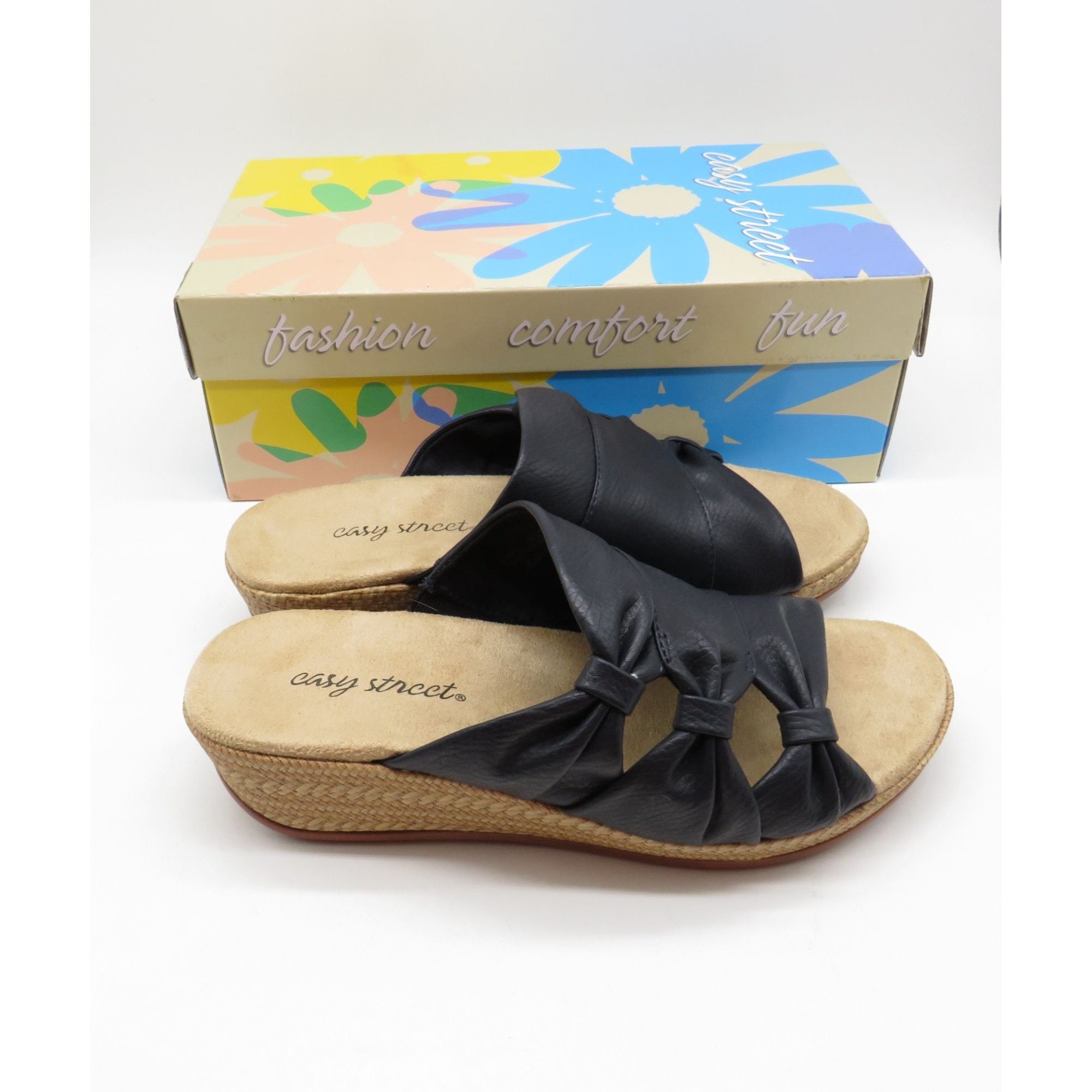 Other Easy Street Women's Blue Faux Leather Wedge Sandals Knotted Size US 6.5 / IT 36.5 - 1 Thumbnail