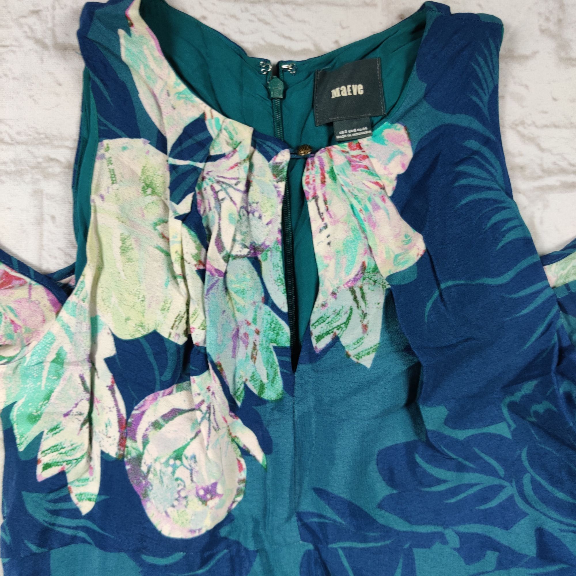 Other Maeve 2 Teal Cold Shoulder Floral A-Line Dress Romantic Femi Size XS / US 0-2 / IT 36-38 - 3 Thumbnail