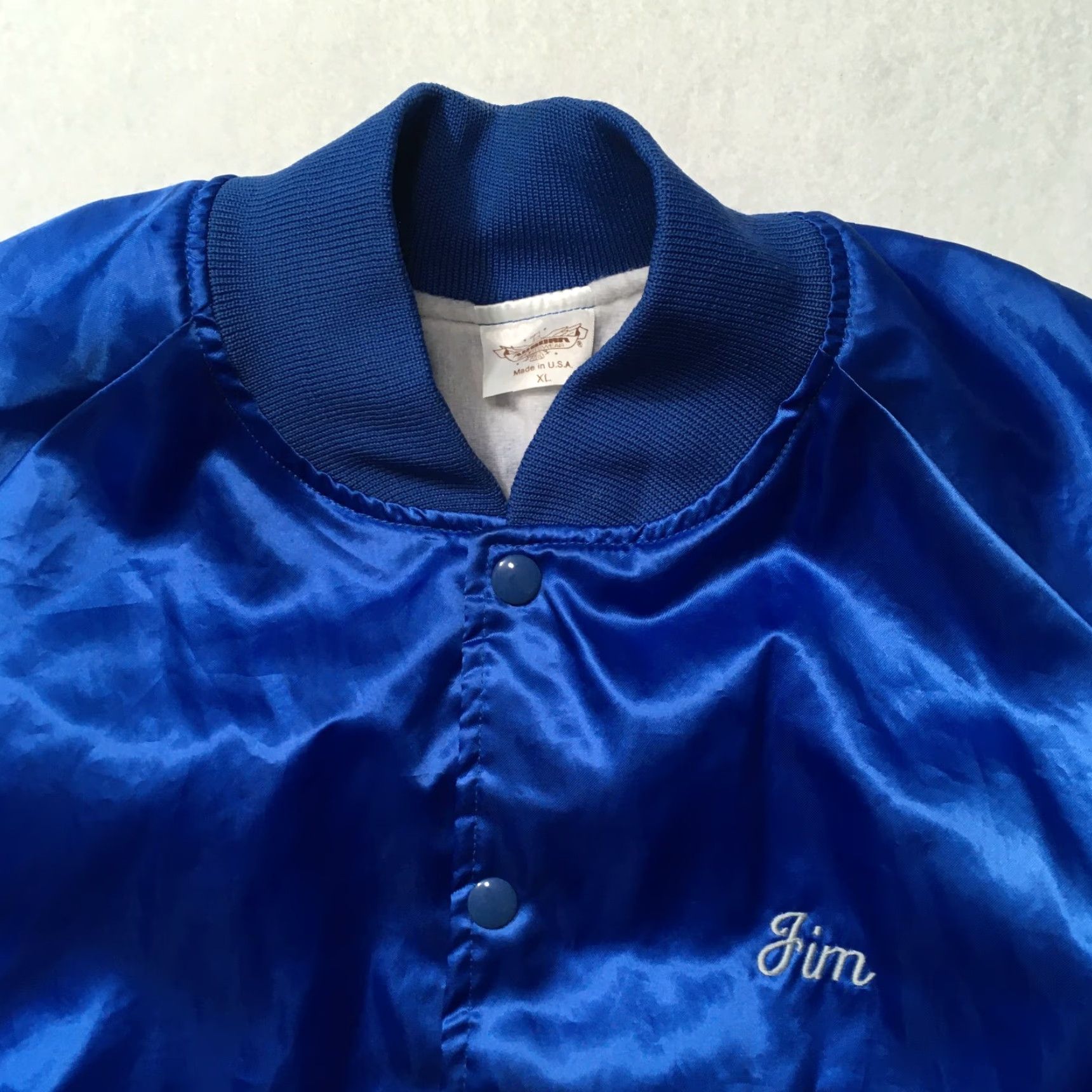 Vintage VINTAGE Auburn blue Satin Jacket BECHTEL GOLF CLUB XL USA JIM FLEECE LINED Jacket Mens XL Blue USA Satin Bomber Lined Size US XL / EU 56 / 4 - 4 Thumbnail
