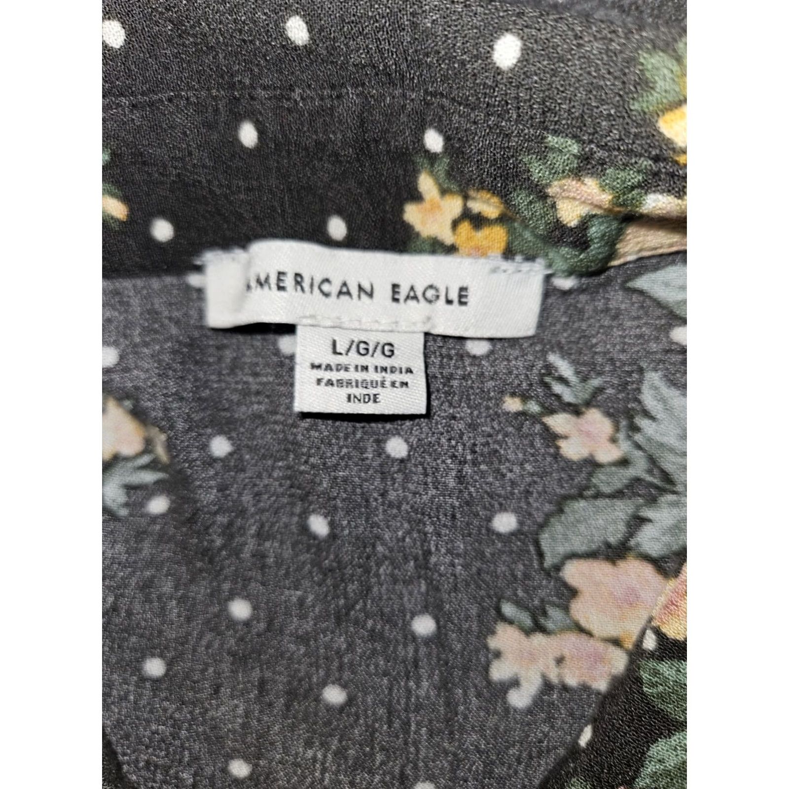 American Eagle Outfitters VINTAGE American Eagle Outfitters Shirt Dress Women L Black Floral Collared Button Puff Sleeve Knee Length Children? Size L / US 10 / IT 46 - 2 Thumbnail