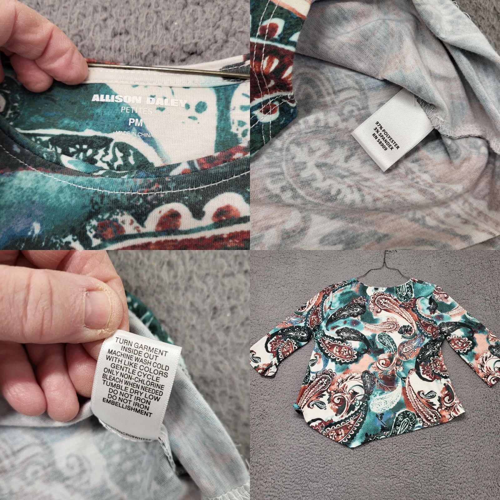 Vintage Allison Daley Blouse Petite PM Turquoise Pink Paisley Asymmetric Hem 3/4 Sleeve Size M / US 6-8 / IT 42-44 - 8 Thumbnail