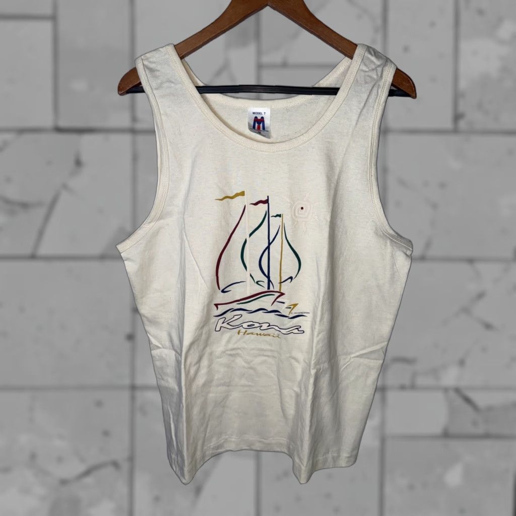 Vintage VTG 1994 KONA HAWAII GRAPHIC TEE Model T Shirt USA M Men Sleeveless Light Beige Size US M / EU 48-50 / 2 - 1 Thumbnail