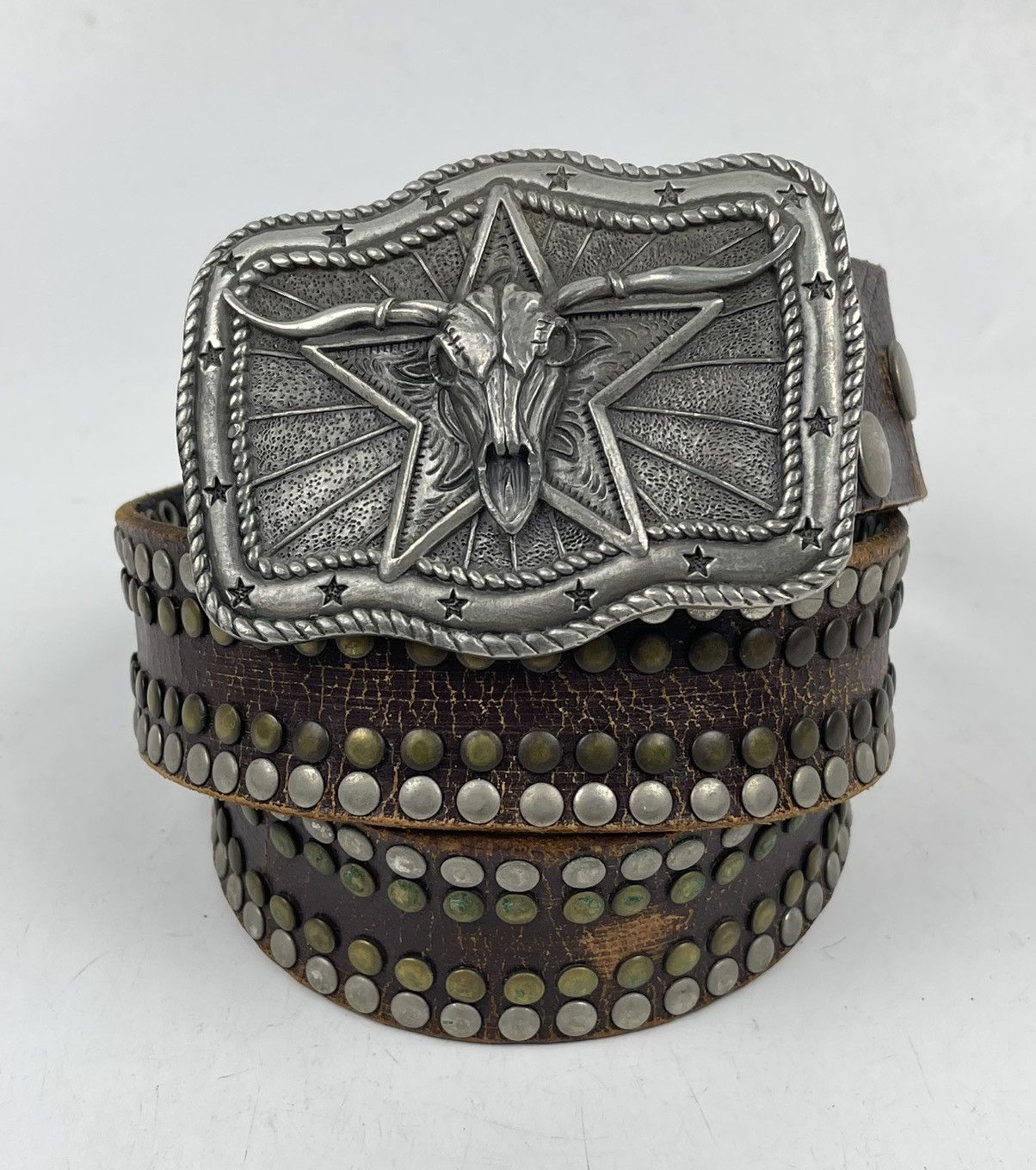 Japanese Brand vintage big buckle studded leather belt tc31 Size 38 - 1 Thumbnail
