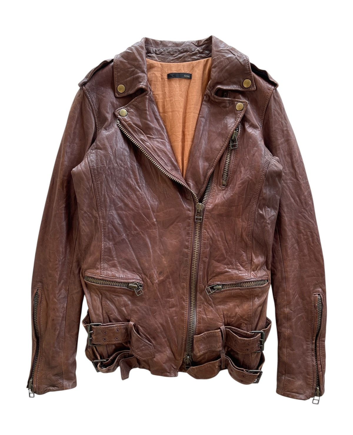 Japanese Brand NINE Sheepskin Wrinkle Rider Leather Jacket Size XS / US 0-2 / IT 36-38 - 1 Thumbnail