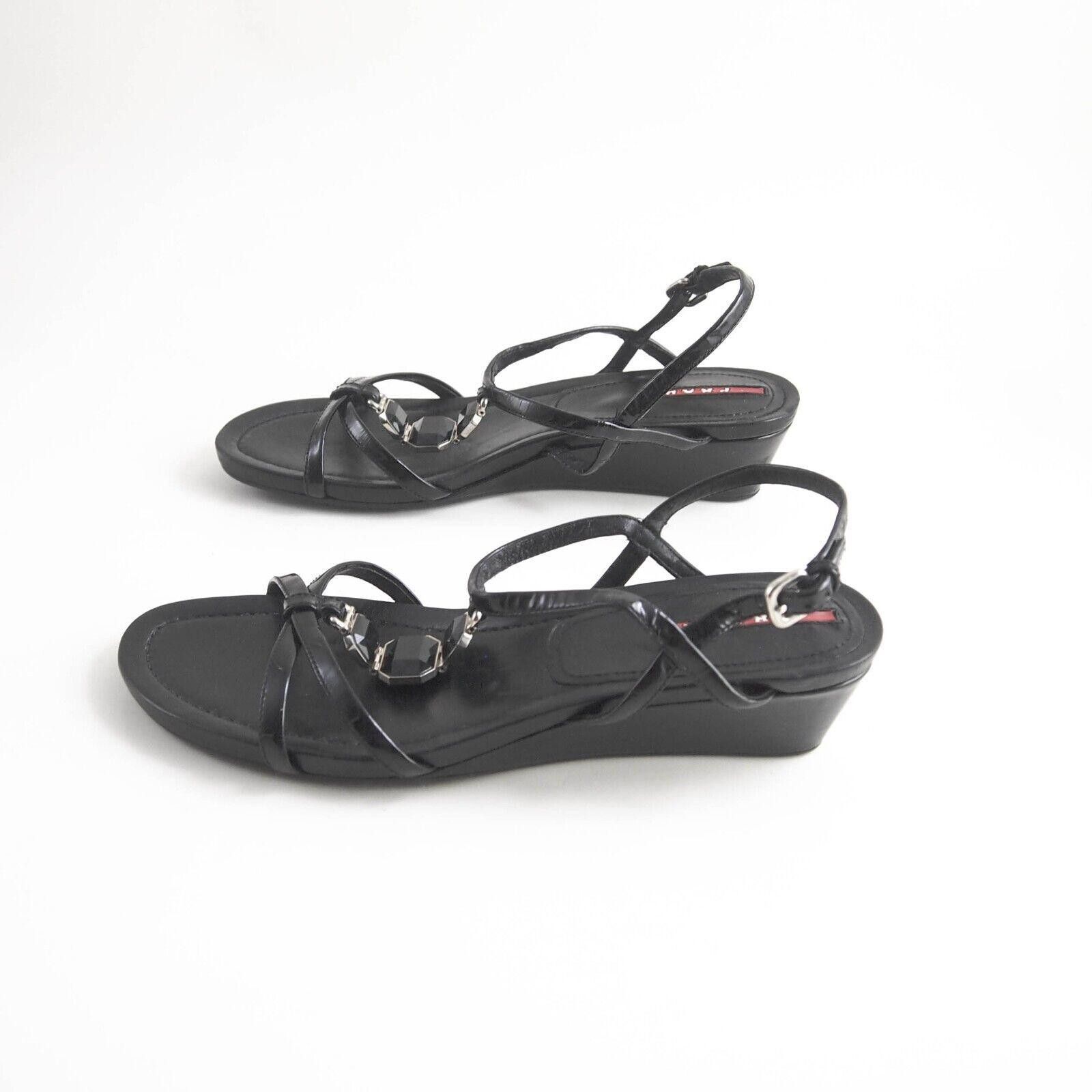 Prada Prada Sandals Black Rhinestones Pat Leather US 8.5 EU 38.5 Size US 8.5 / IT 38.5 - 4 Thumbnail