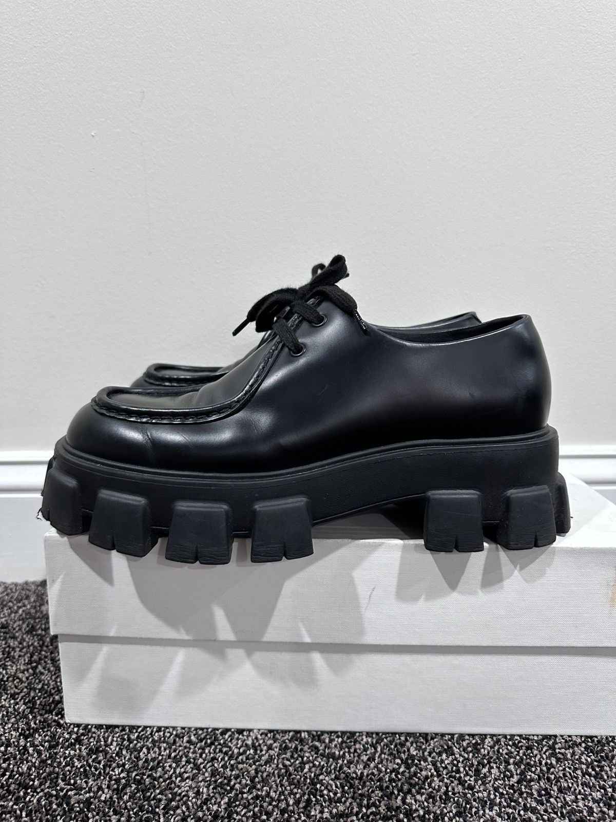 Prada Prada Monolith Chunky Sole Black Leather Derby Size US 8 / EU 41 - 4 Thumbnail