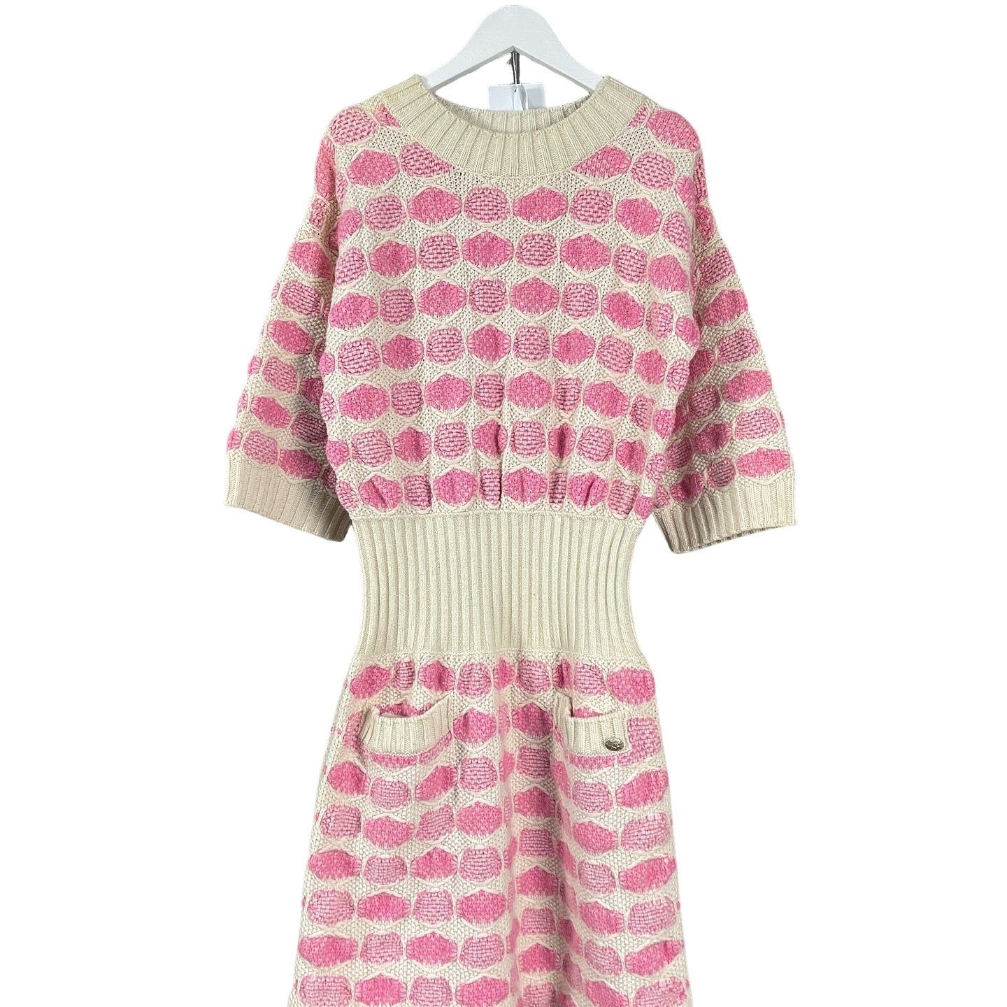 chanel pink knit dress CHANEL Geometric Cashmere Size 34 _sale_SAVE_74%